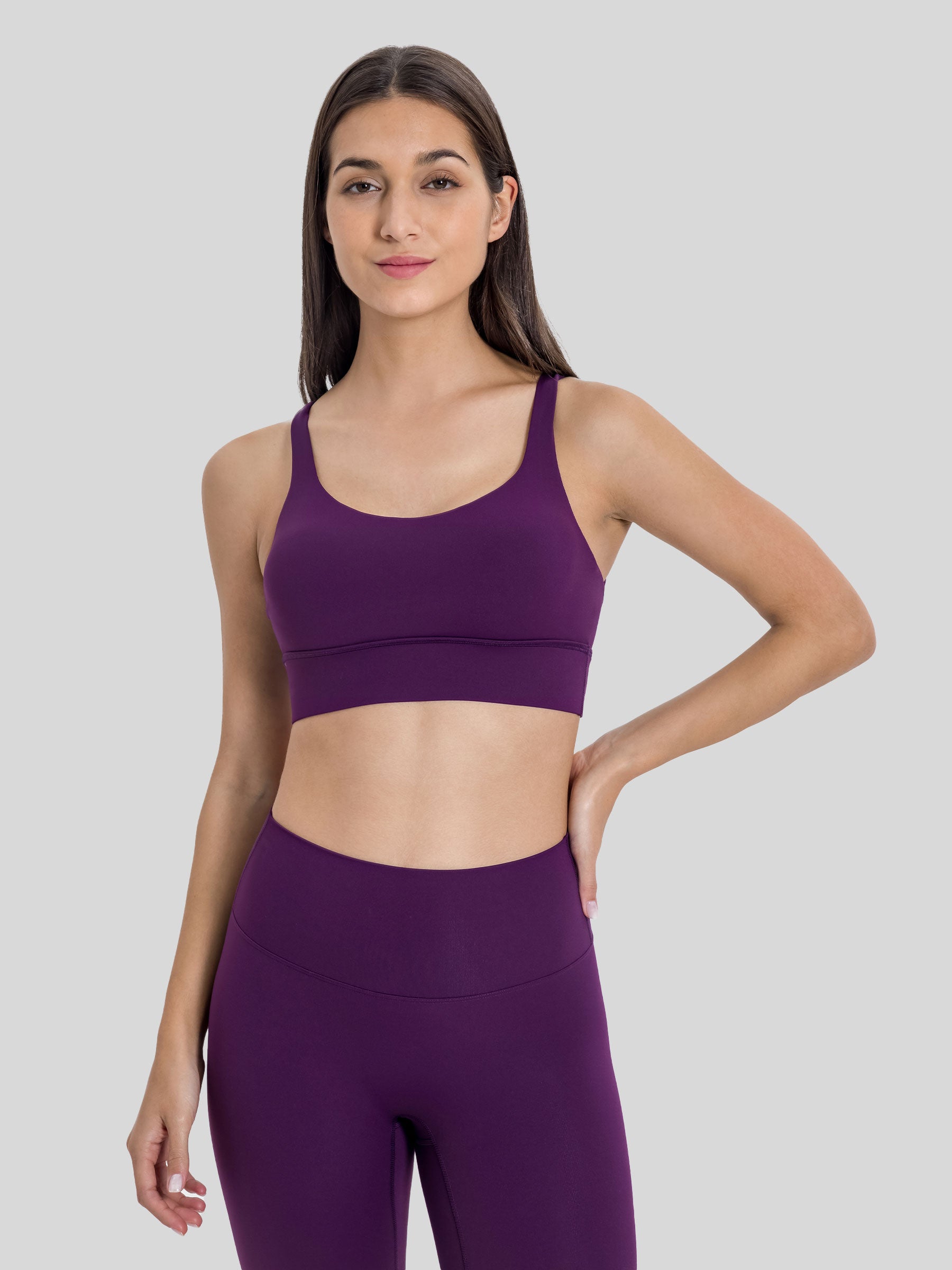 Womens Cross Back Sports Bra deep purple