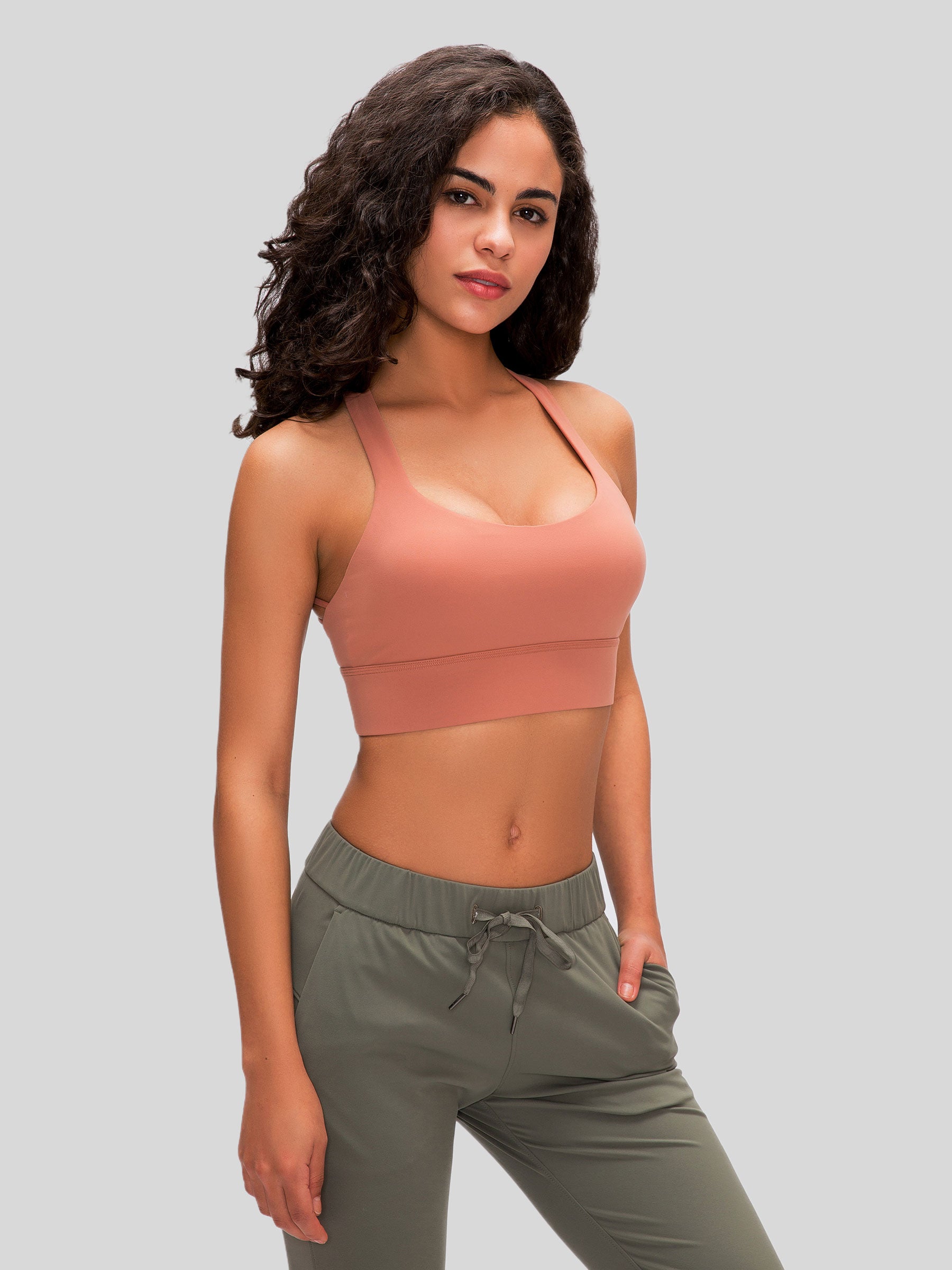 Womens Cross Back Sports Bra light mahogany