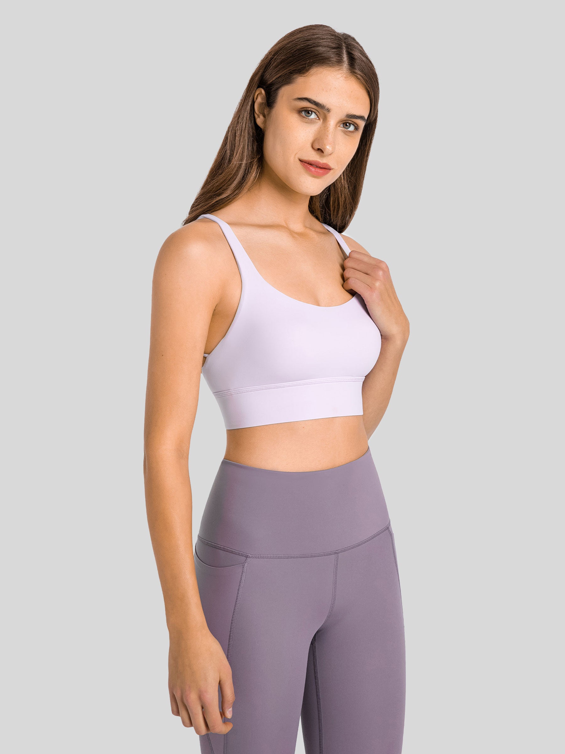 Womens Cross Back Sports Bra light purple
