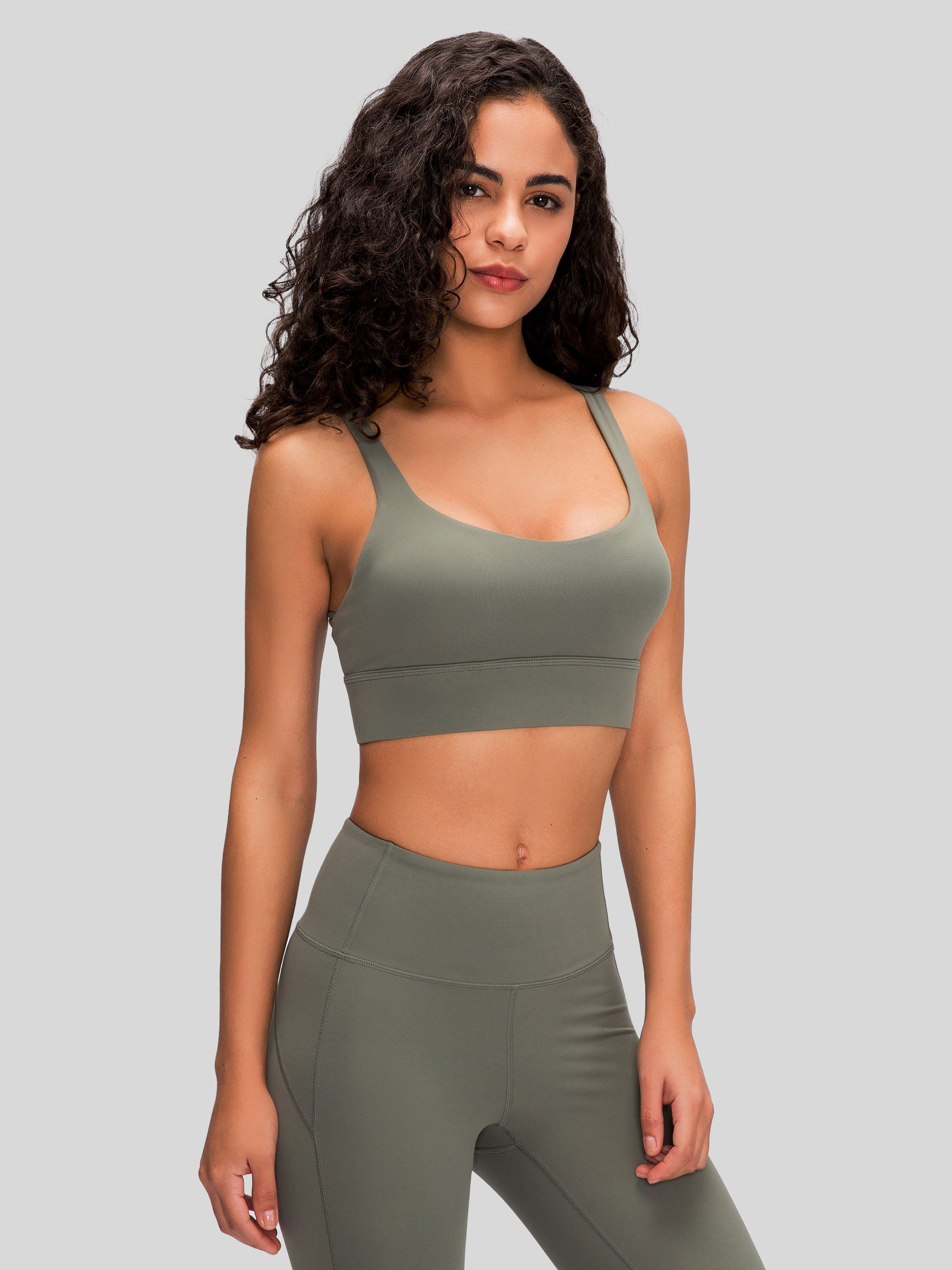 Womens Cross Back Sports Bra sage green