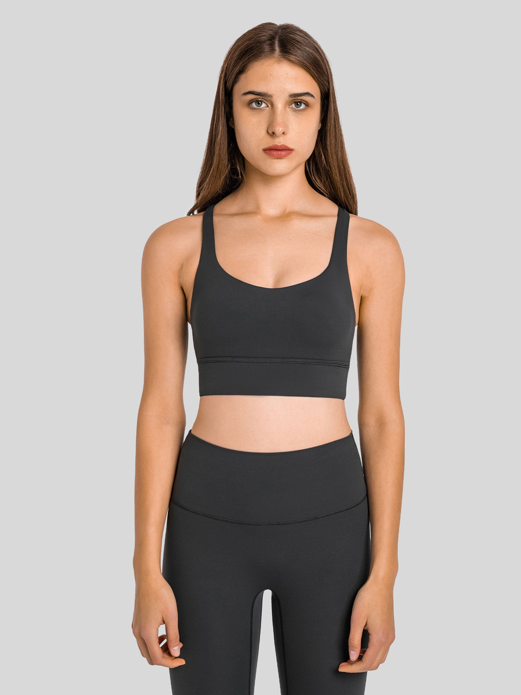 Womens Cross Back Sports Bra stone gray