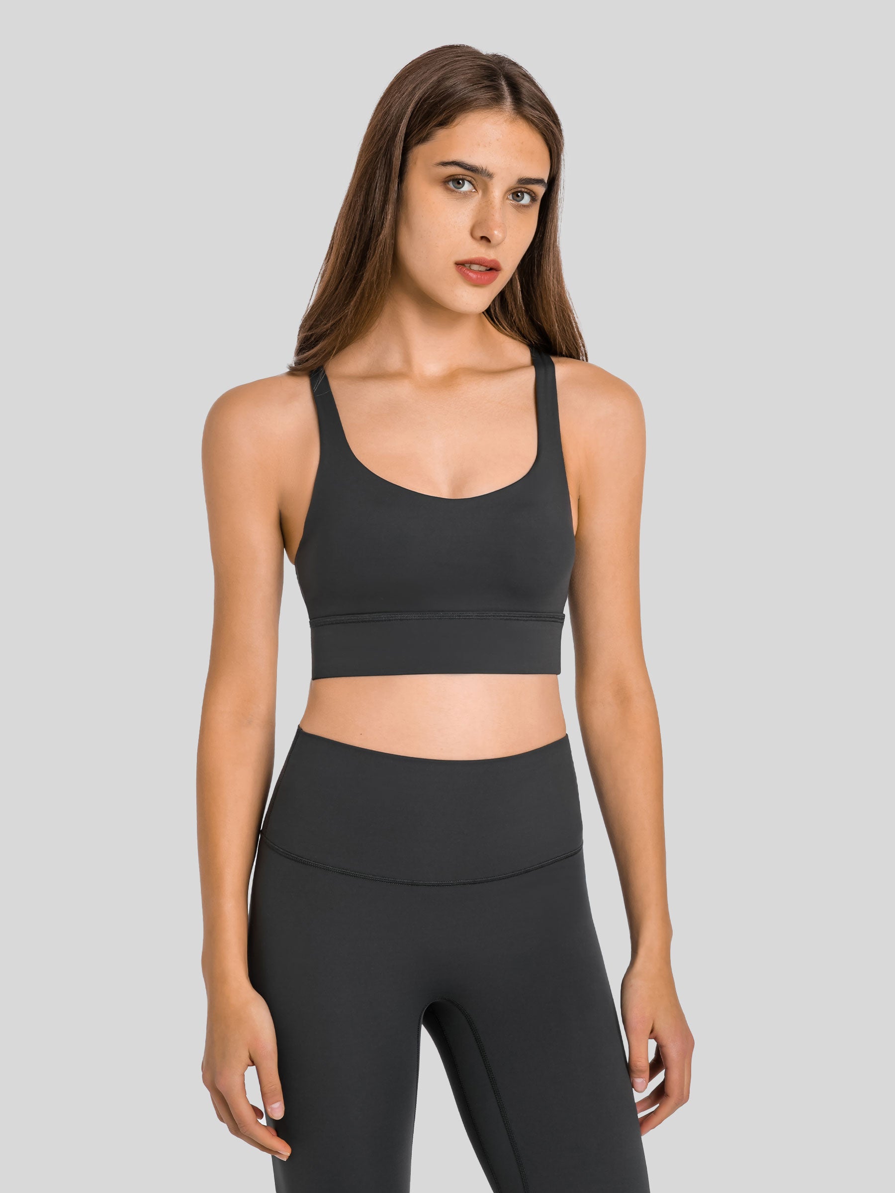 Womens Cross Back Sports Bra stone gray