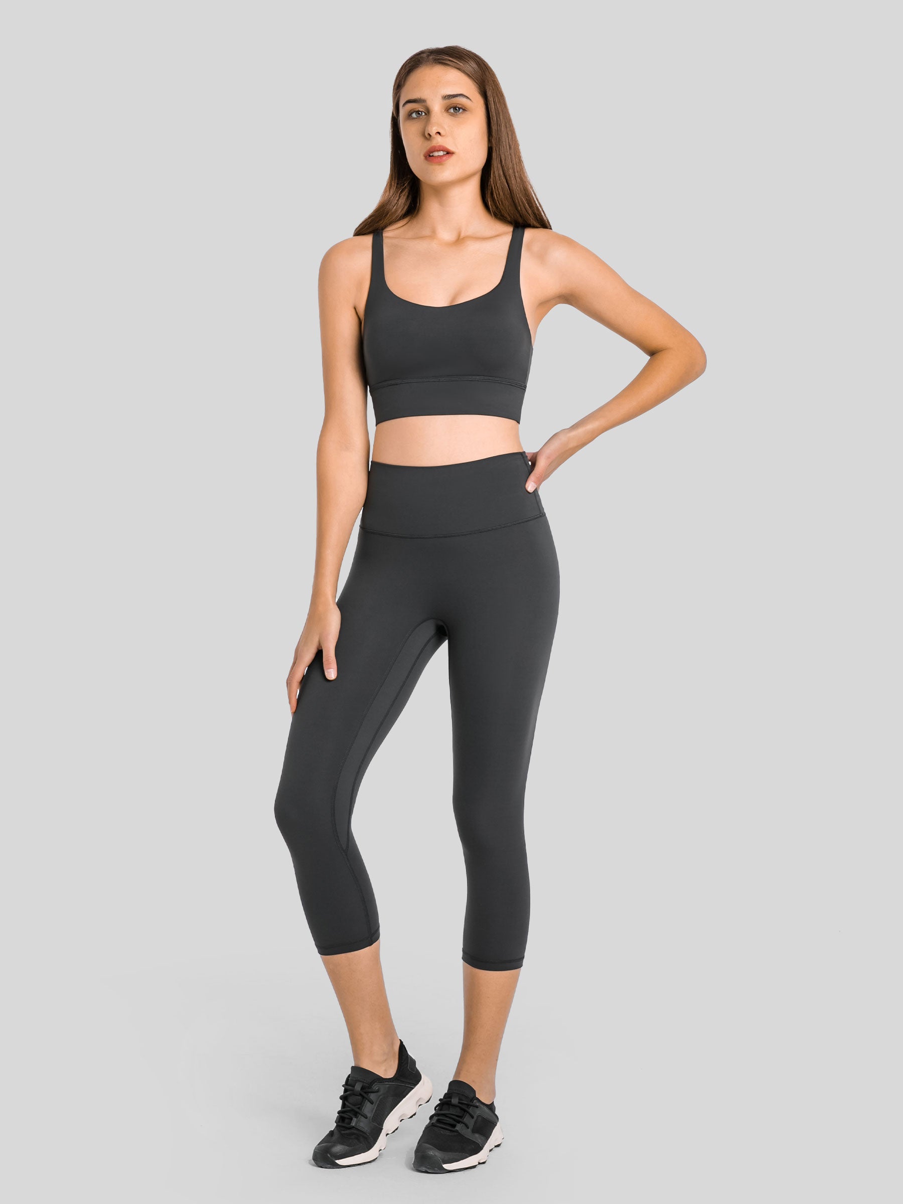 Womens Cross Back Sports Bra stone gray