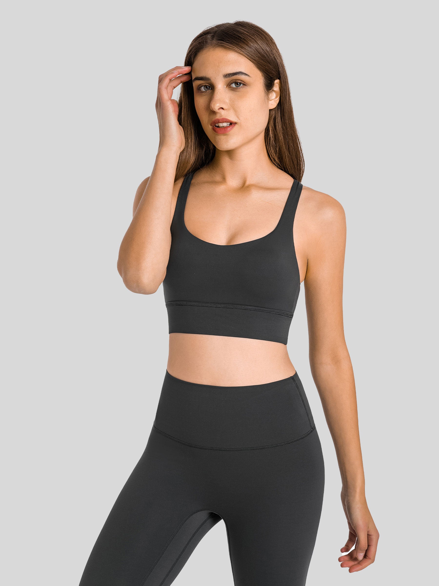 Womens Cross Back Sports Bra stone gray