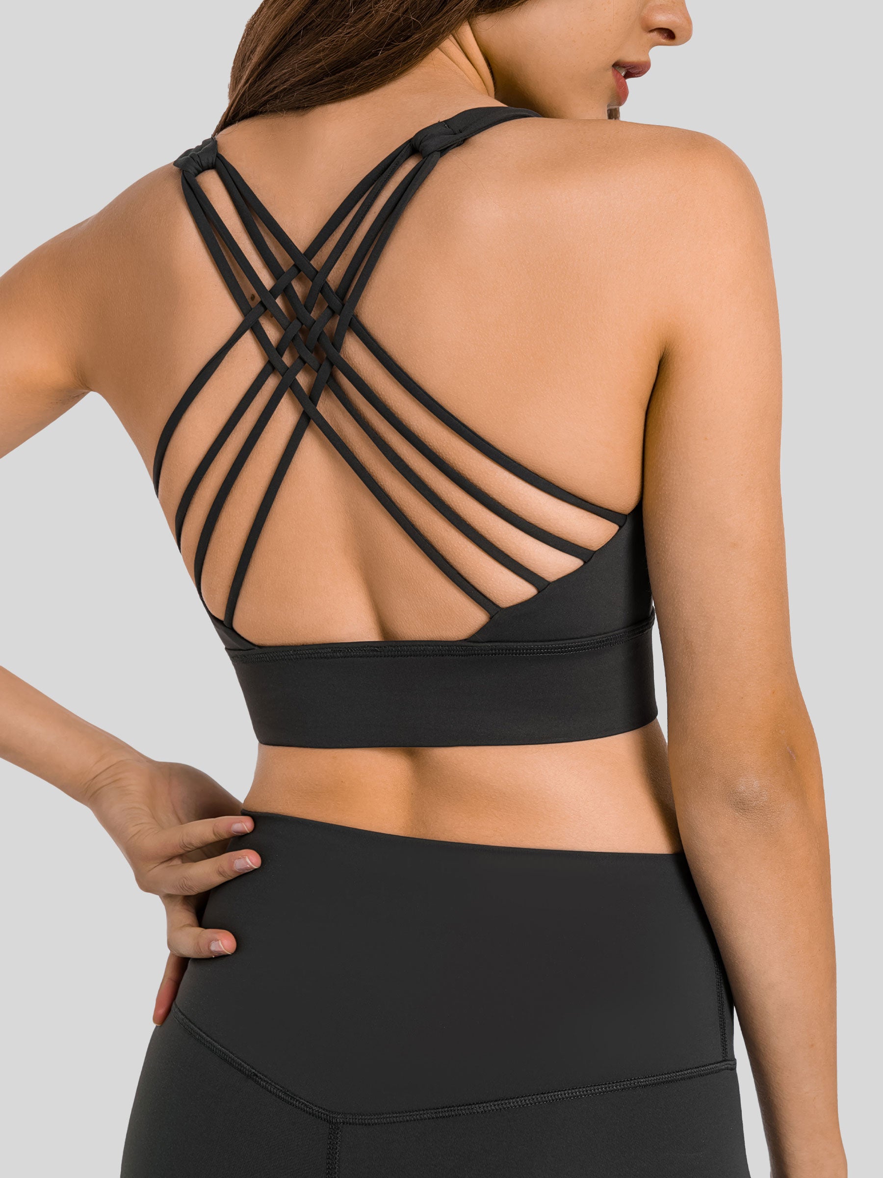 Womens Cross Back Sports Bra stone gray