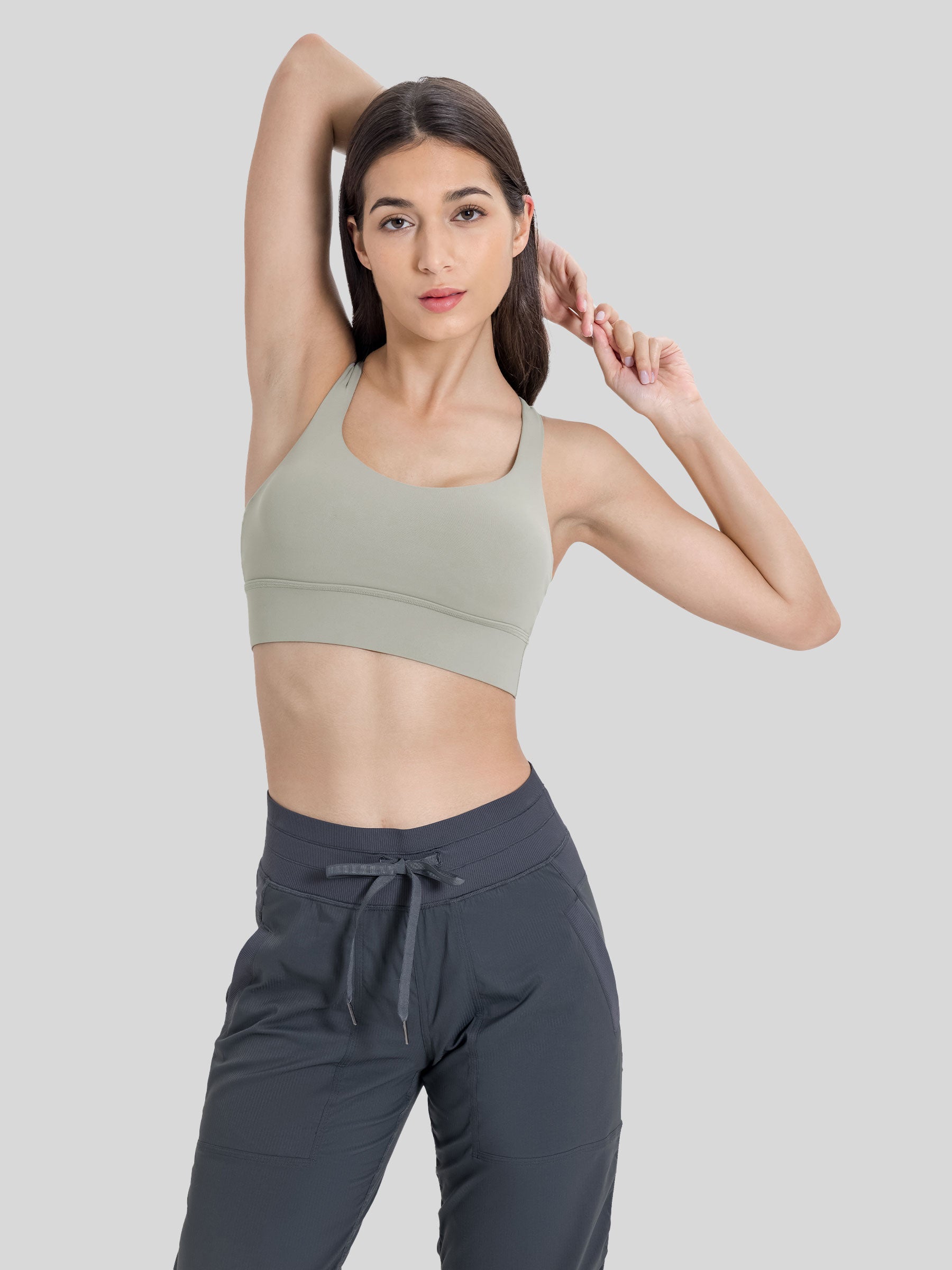 Womens Cross Back Sports Bra stone gray