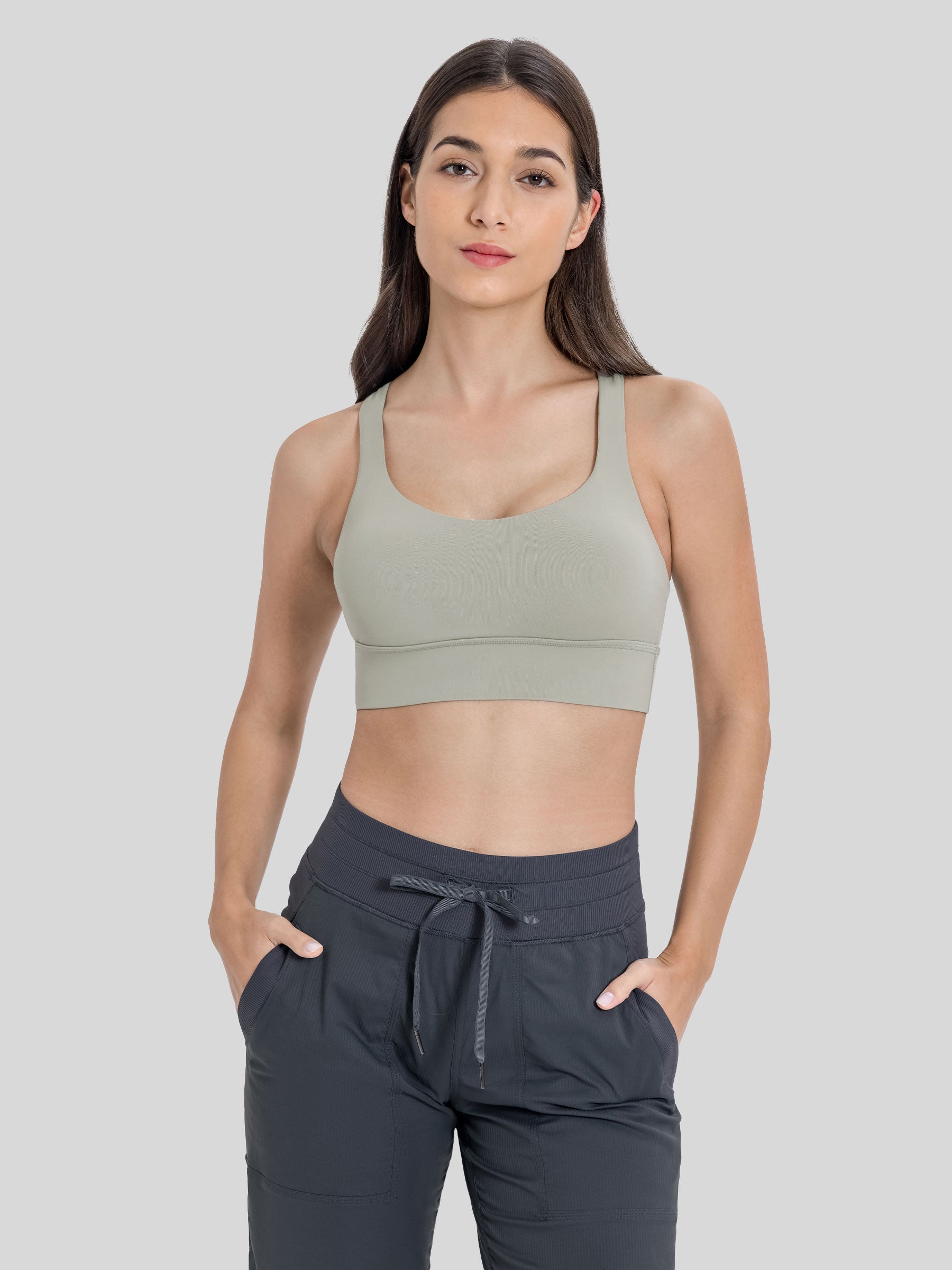 Womens Cross Back Sports Bra stone gray