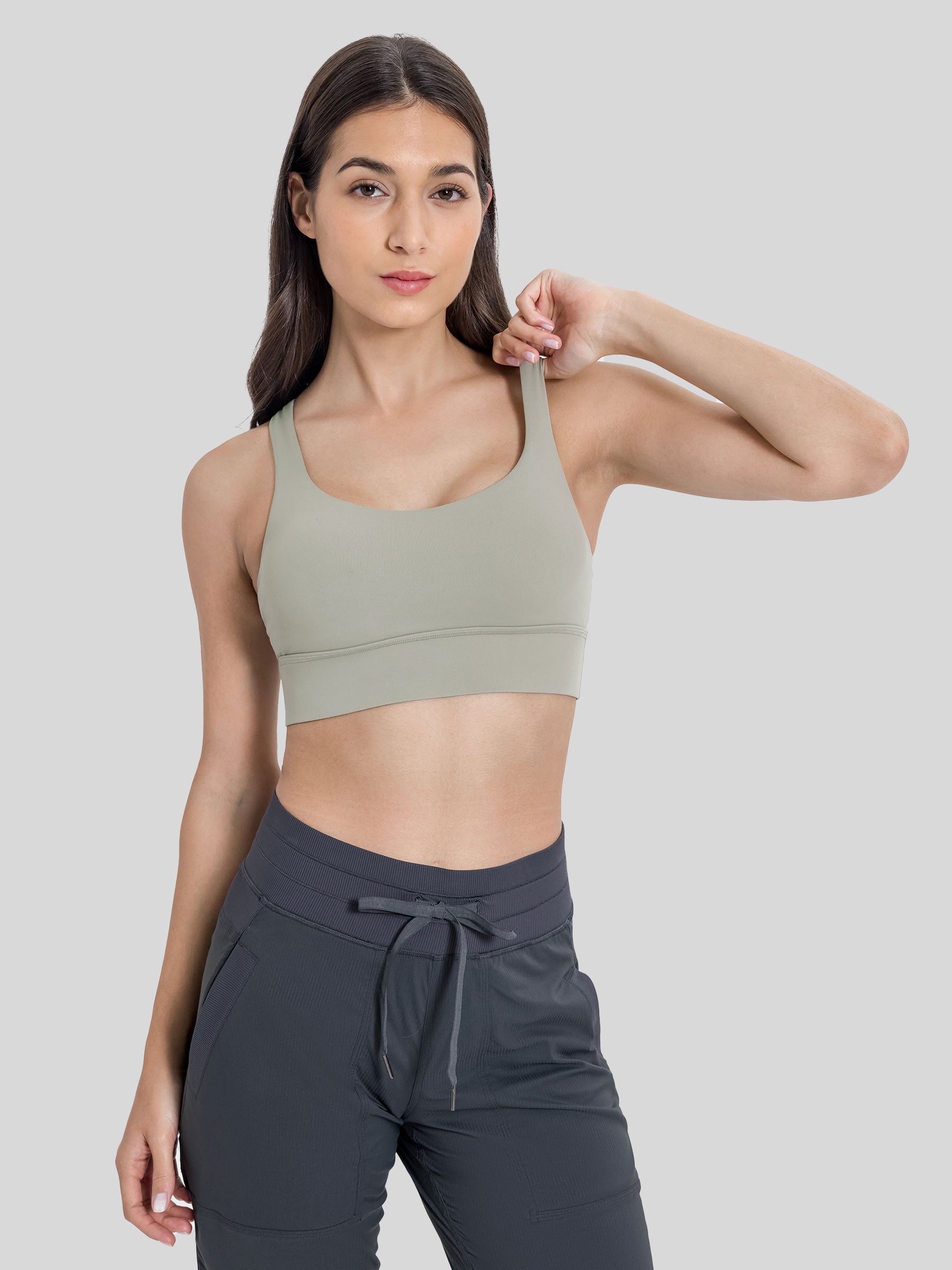 Womens Cross Back Sports Bra stone gray