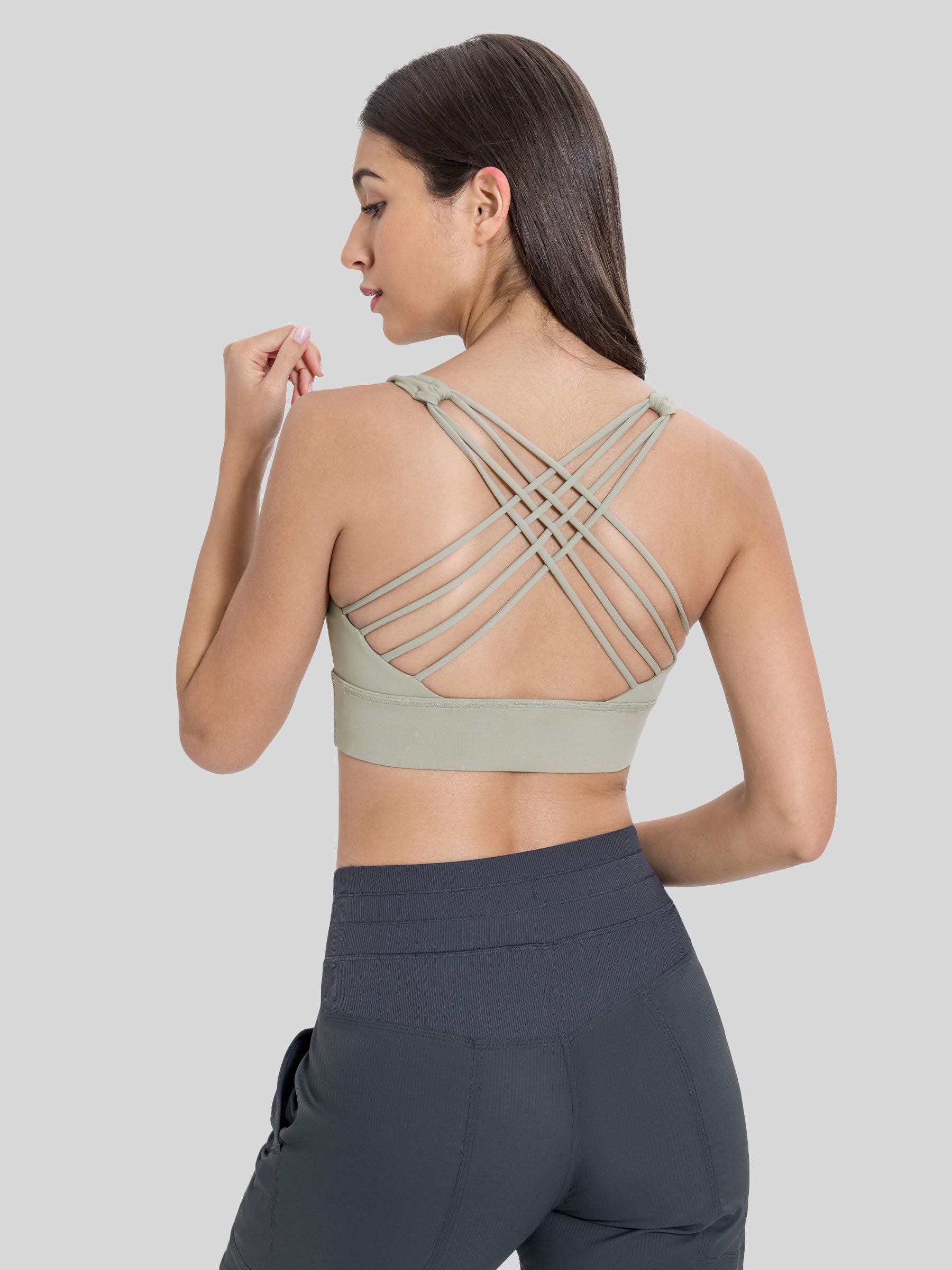 Womens Cross Back Sports Bra stone gray