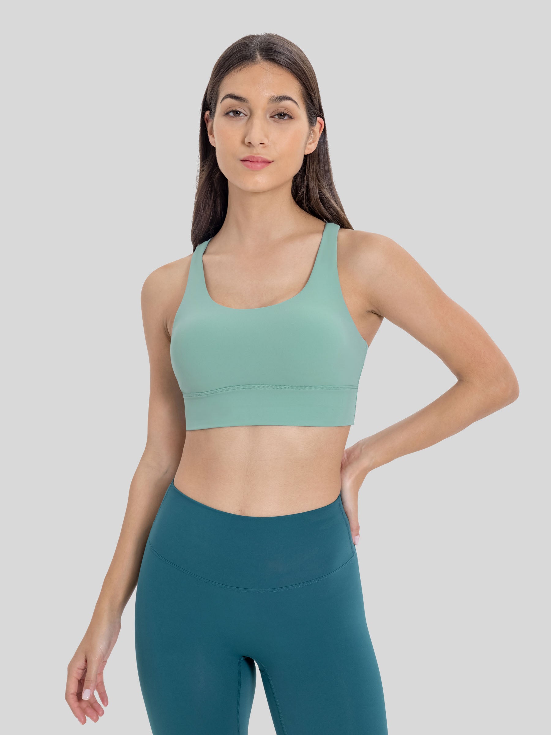 Womens Cross Back Yoga Bra berly green