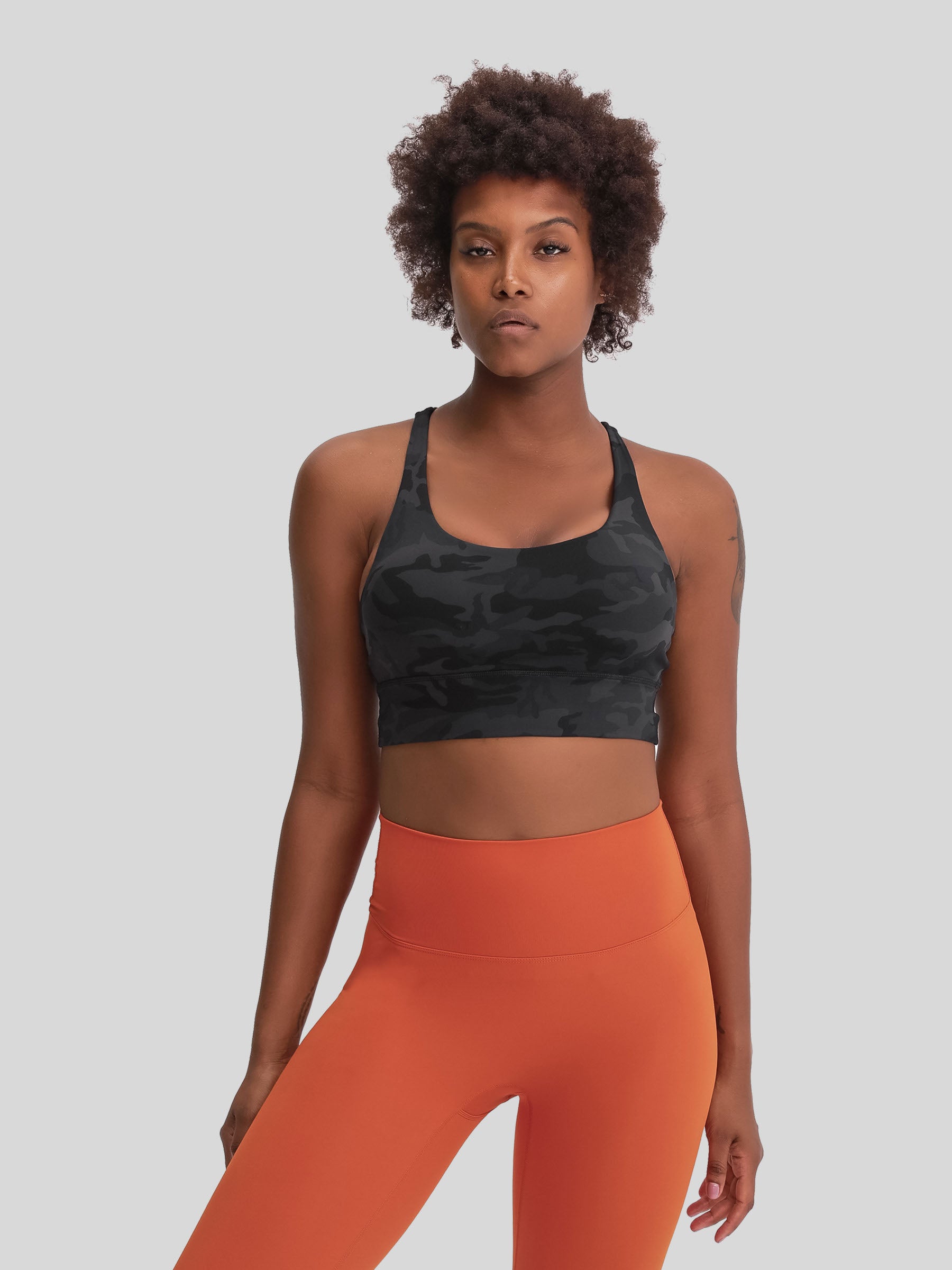 Womens Cross Back Yoga Bra black camo