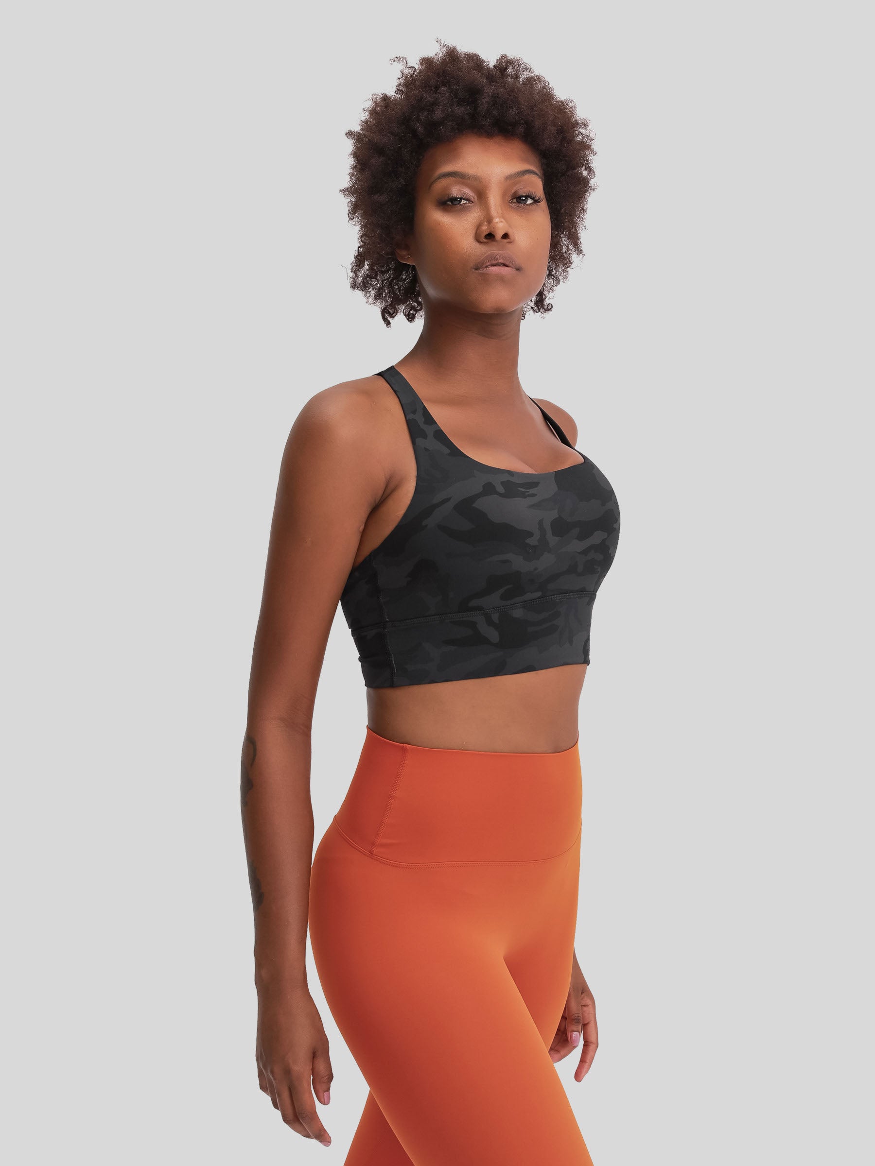 Womens Cross Back Yoga Bra black camo