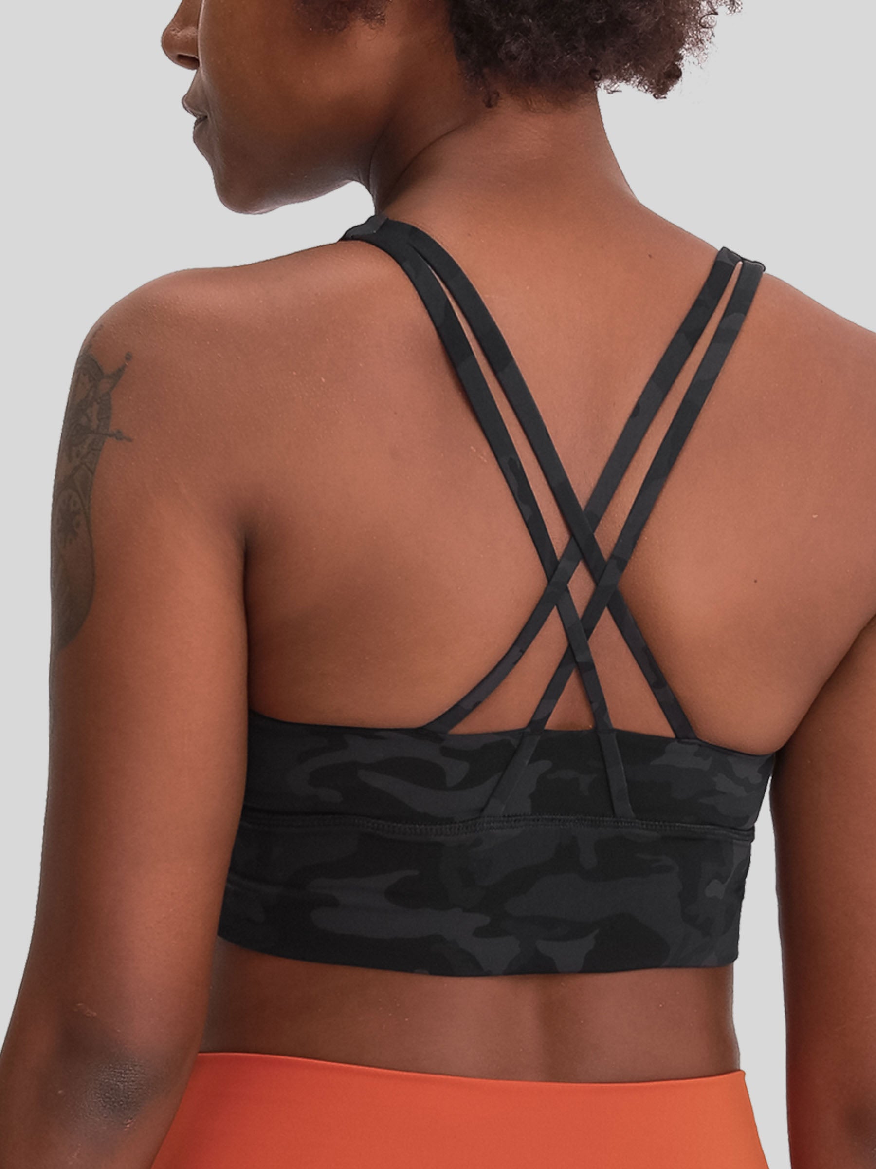 Womens Cross Back Yoga Bra black camo