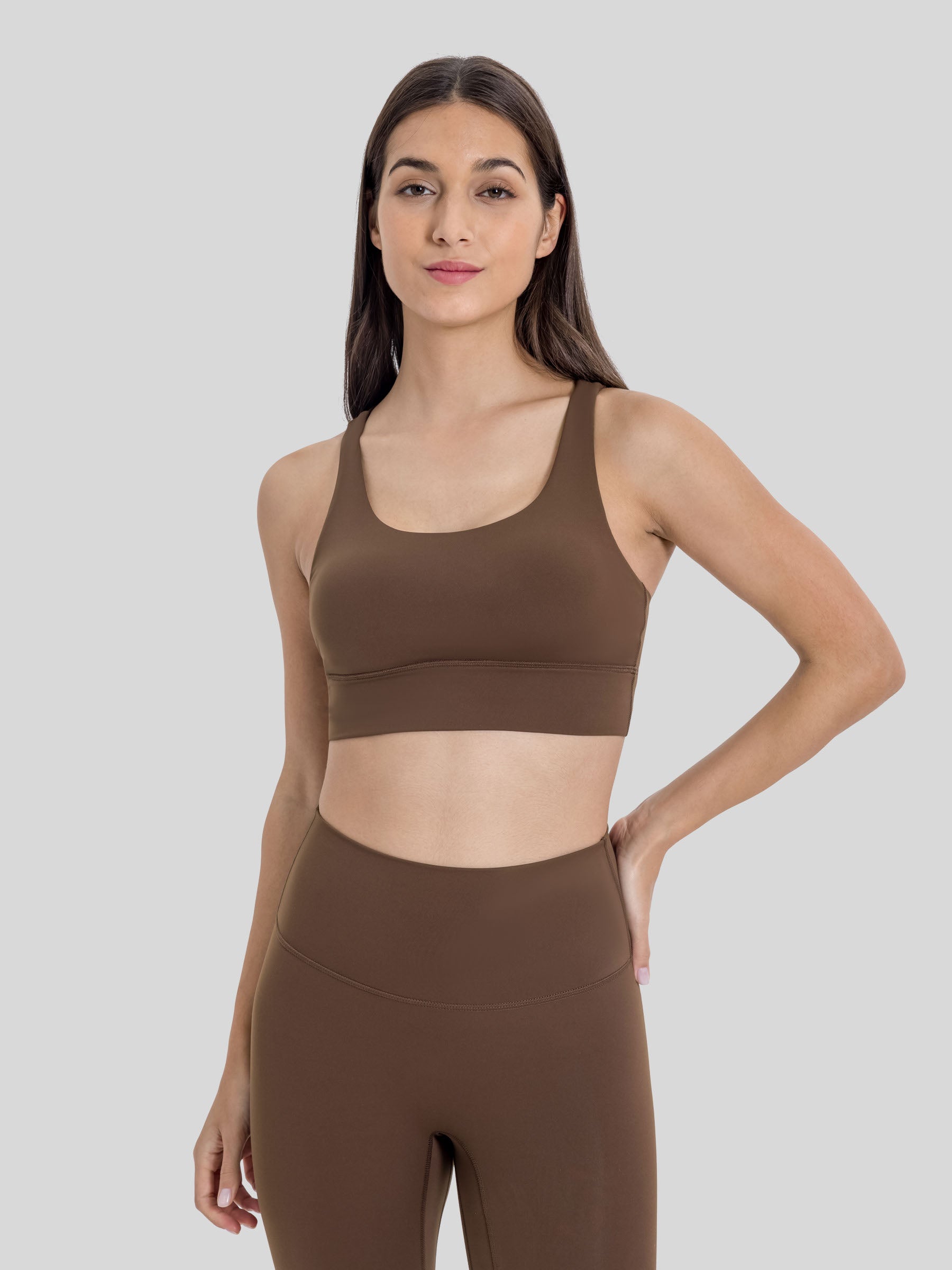 Womens Cross Back Yoga Bra brown