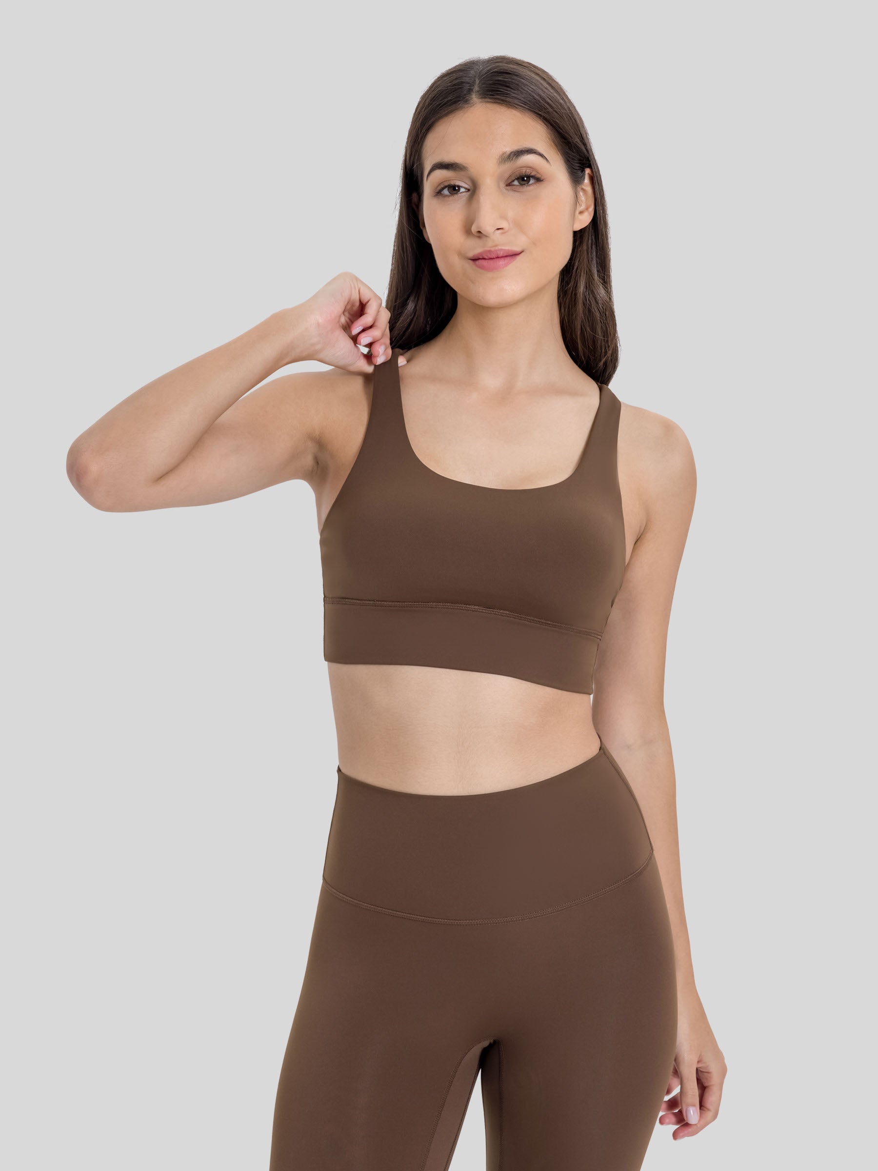 Womens Cross Back Yoga Bra brown