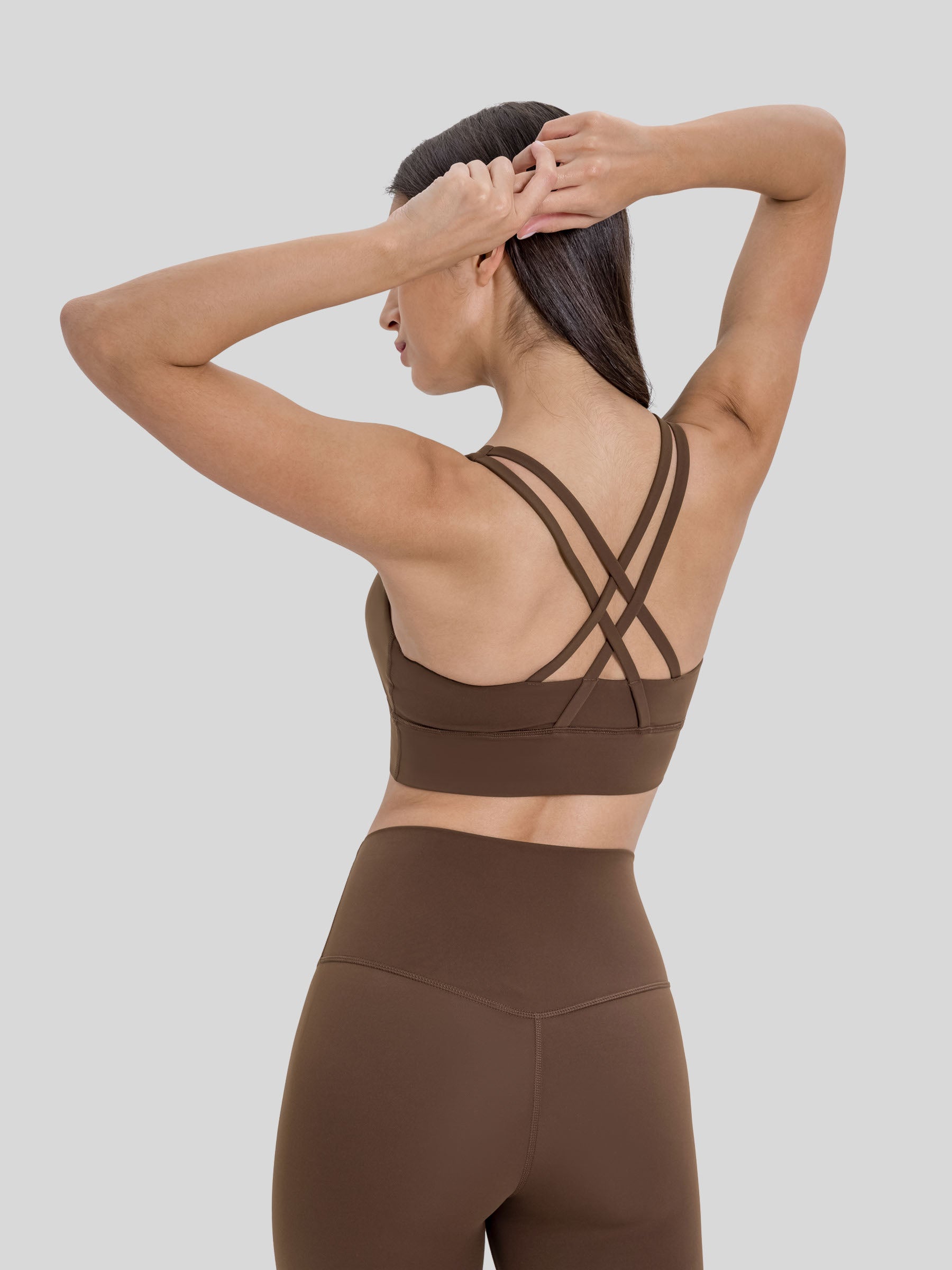 Womens Cross Back Yoga Bra brown