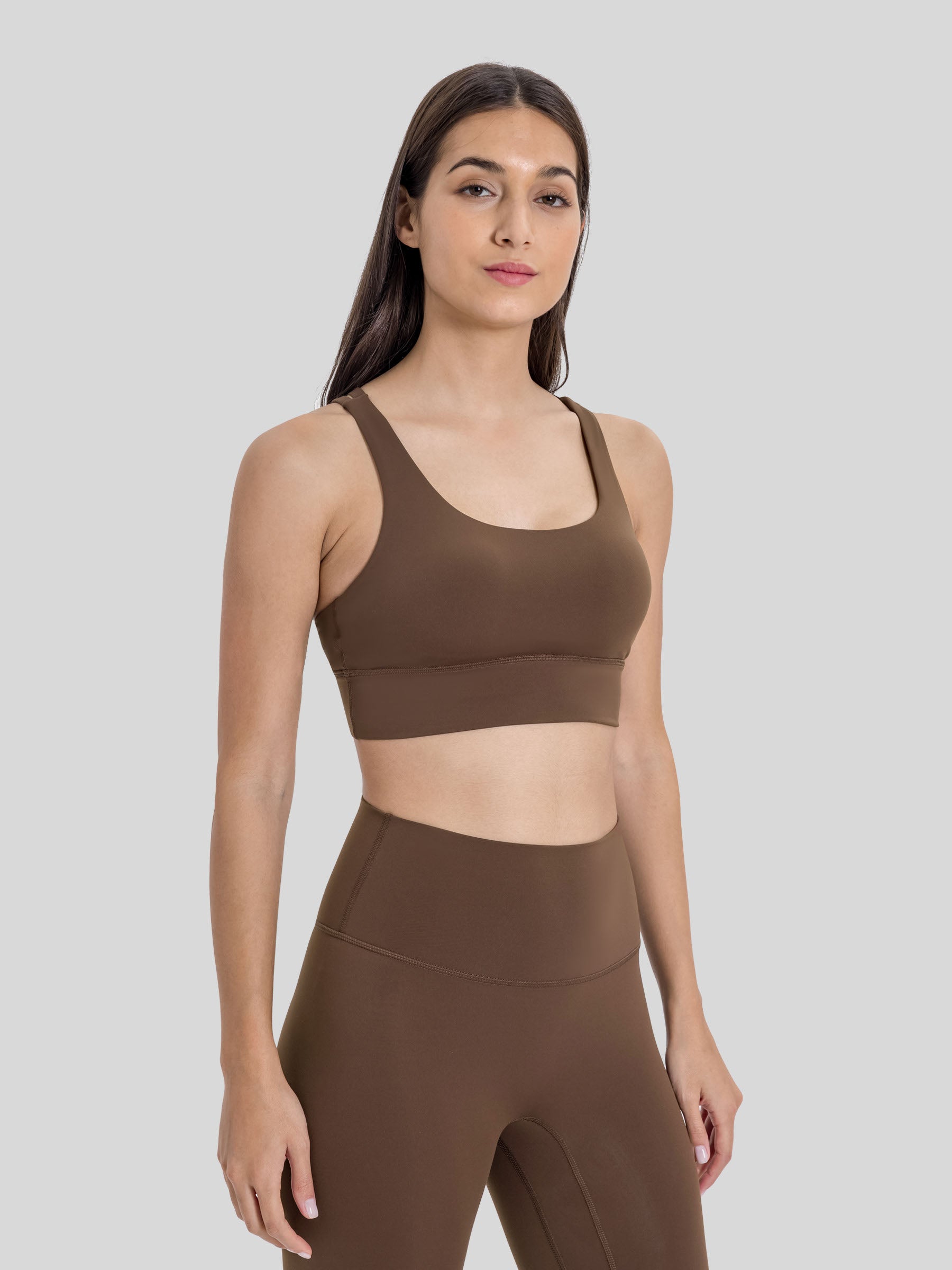 Womens Cross Back Yoga Bra brown