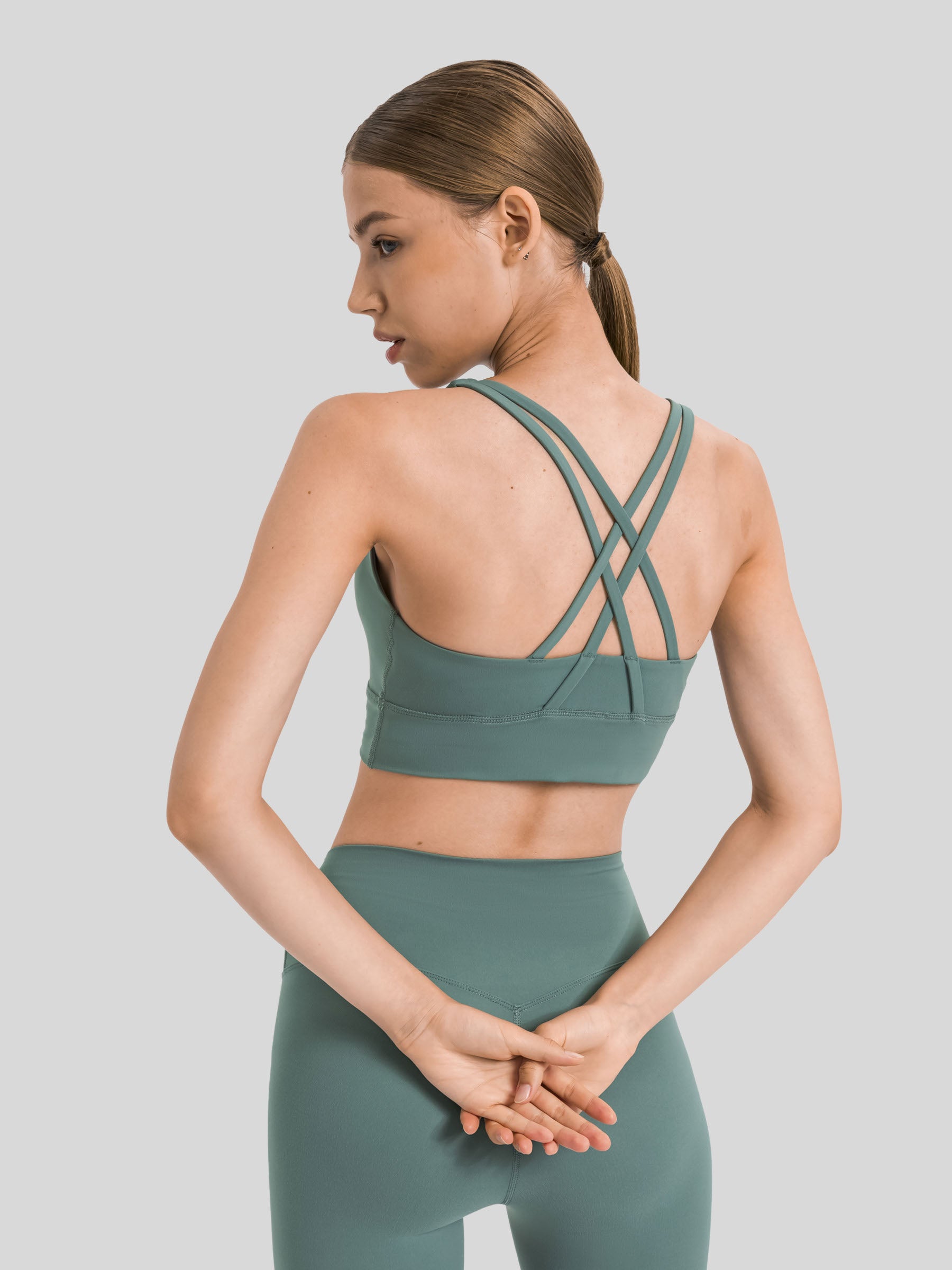 Womens Cross Back Yoga Bra cloud blue