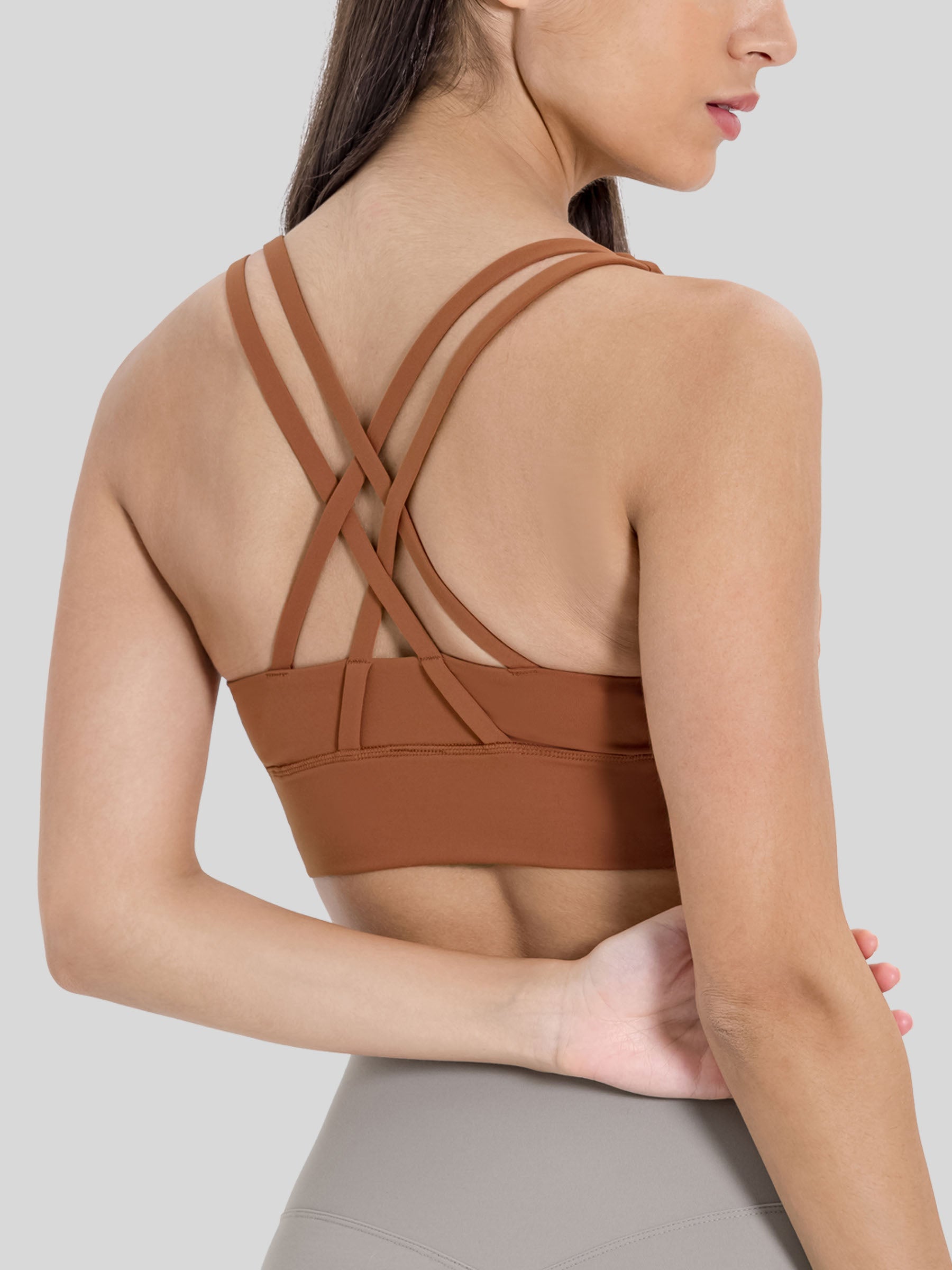 Womens Cross Back Yoga Bra dark orange
