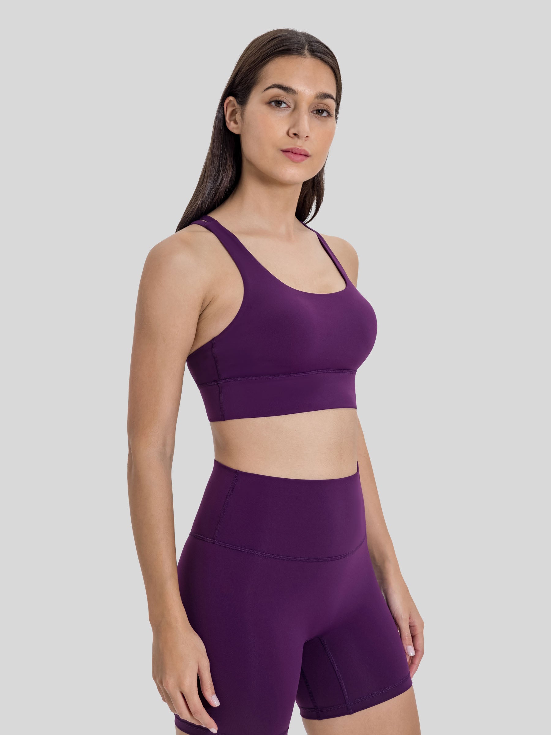 Womens Cross Back Yoga Bra deep purple