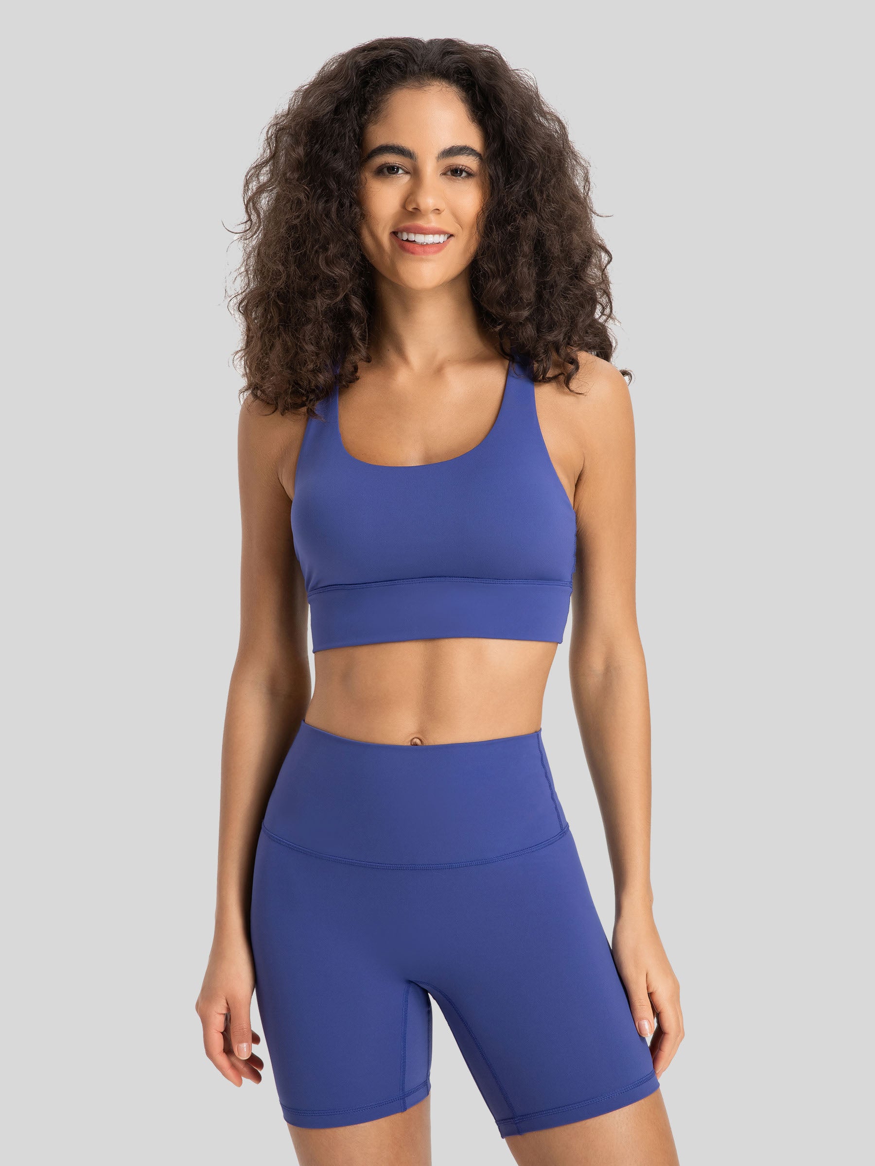 Womens Cross Back Yoga Bra denim blue