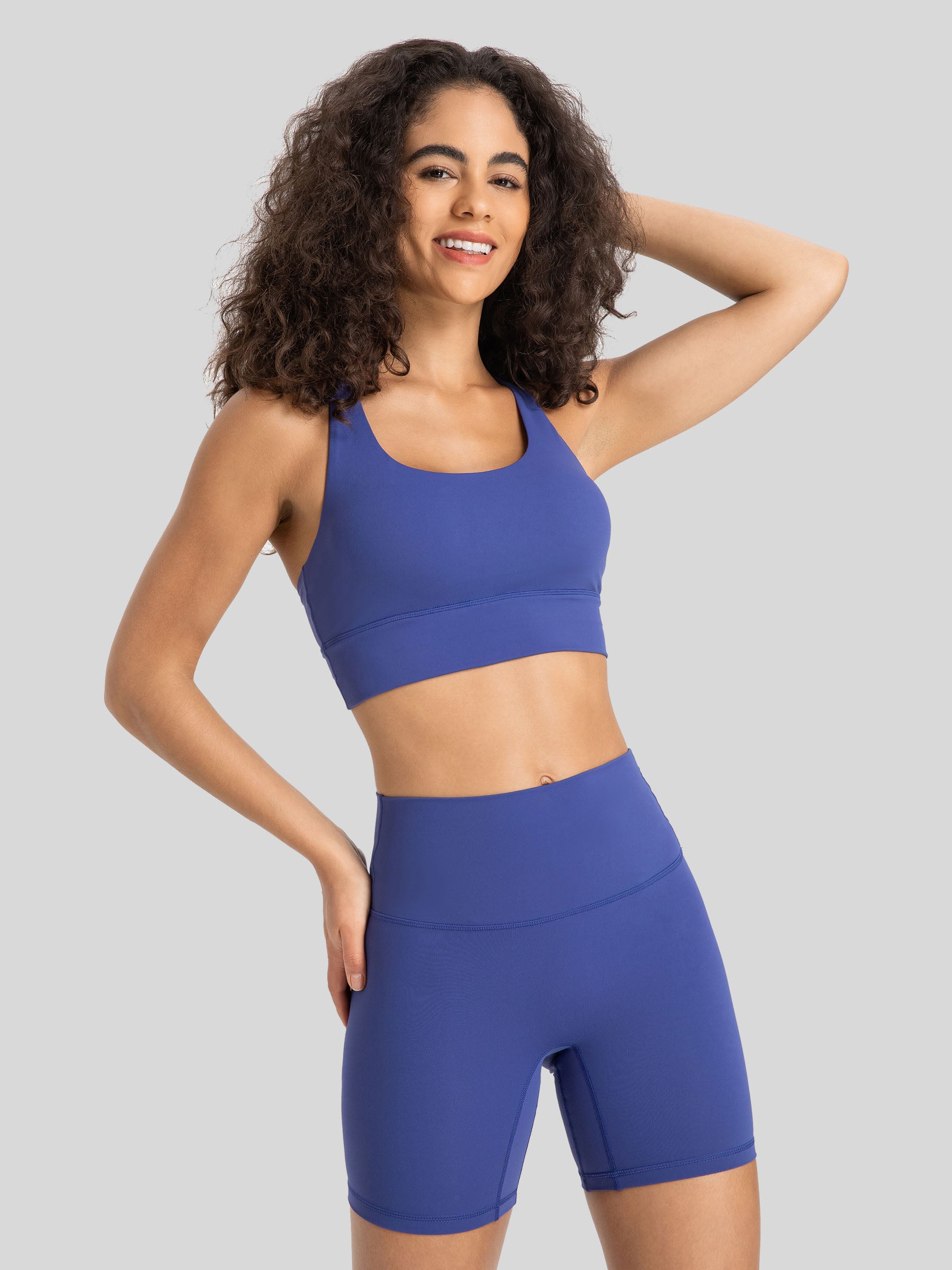 Womens Cross Back Yoga Bra denim blue