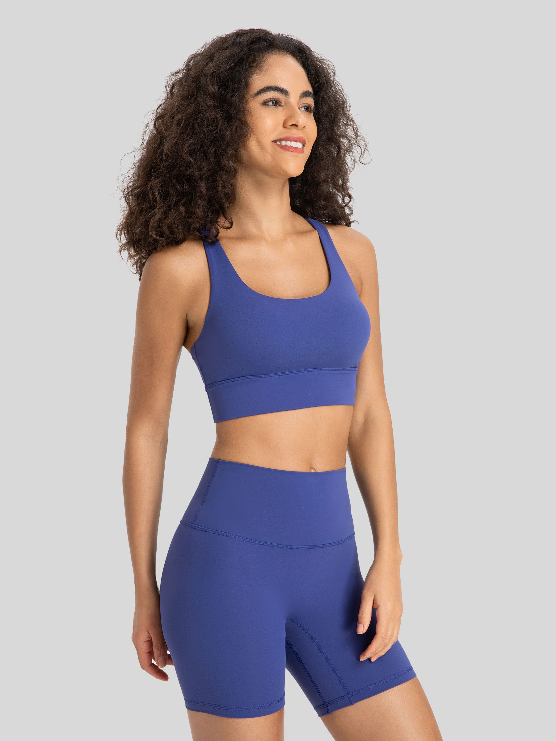 Womens Cross Back Yoga Bra denim blue