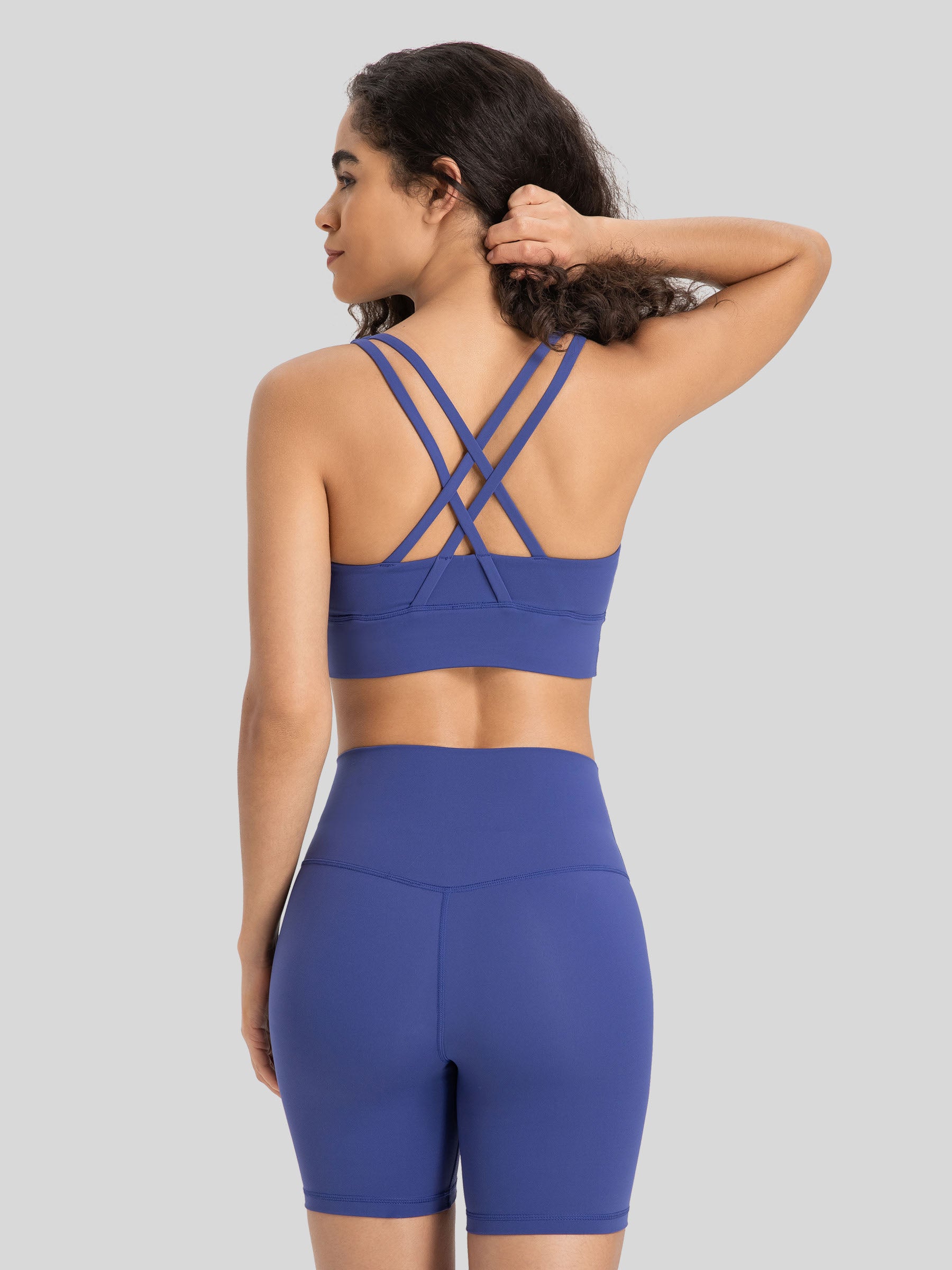 Womens Cross Back Yoga Bra denim blue