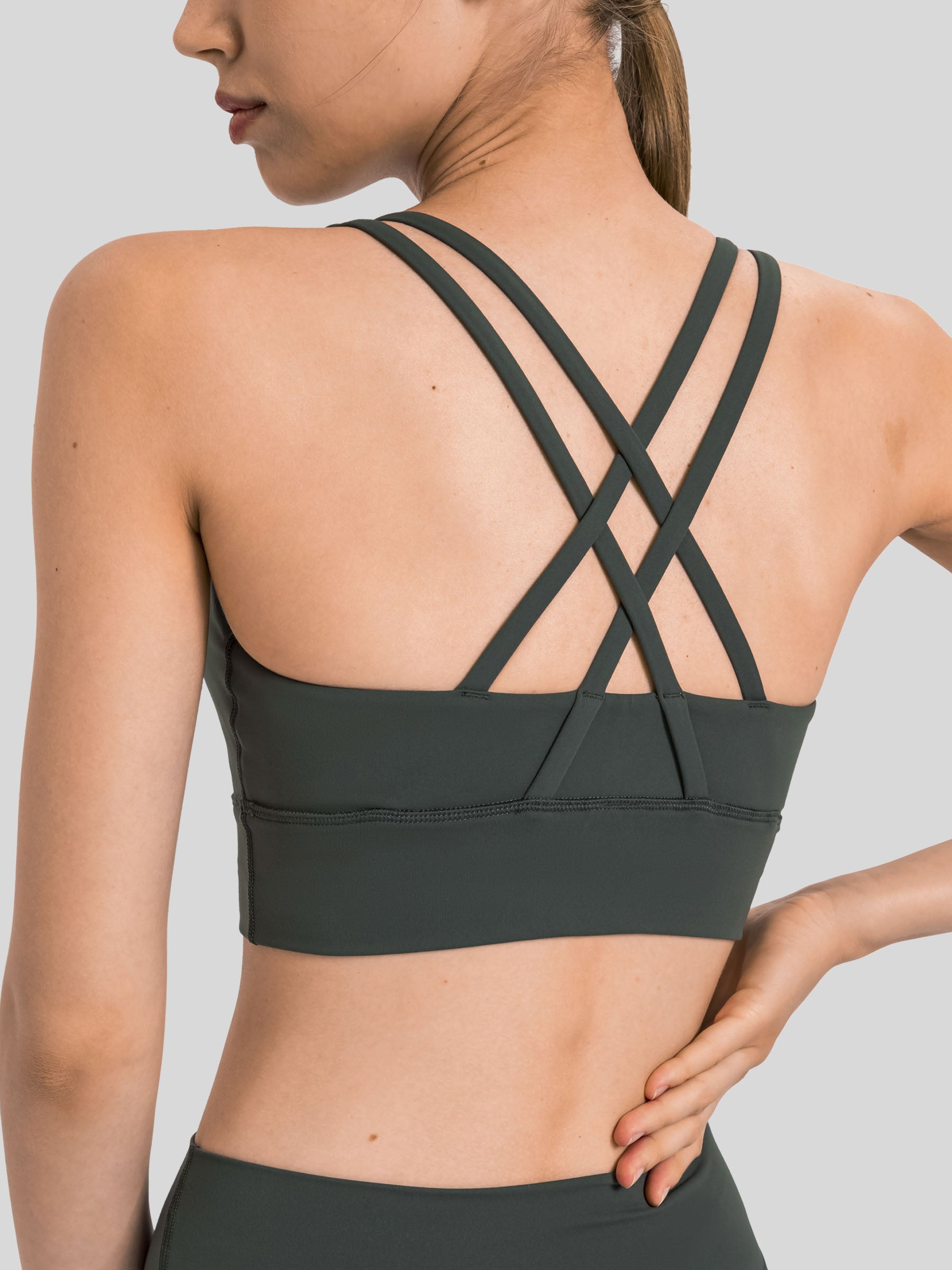 Womens Cross Back Yoga Bra forest green