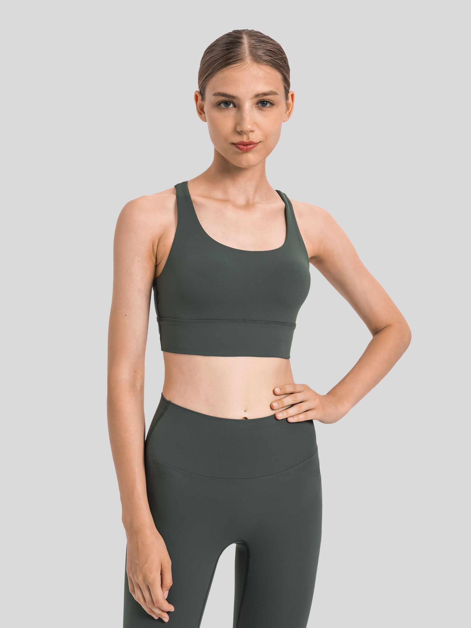 Womens Cross Back Yoga Bra forest green