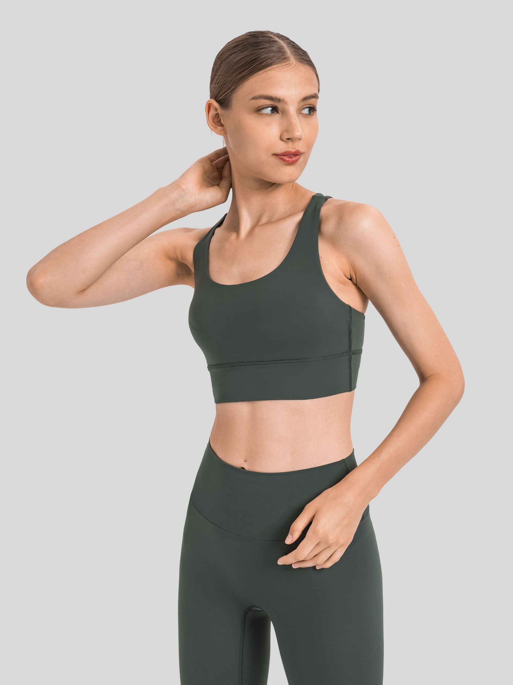 Womens Cross Back Yoga Bra forest green