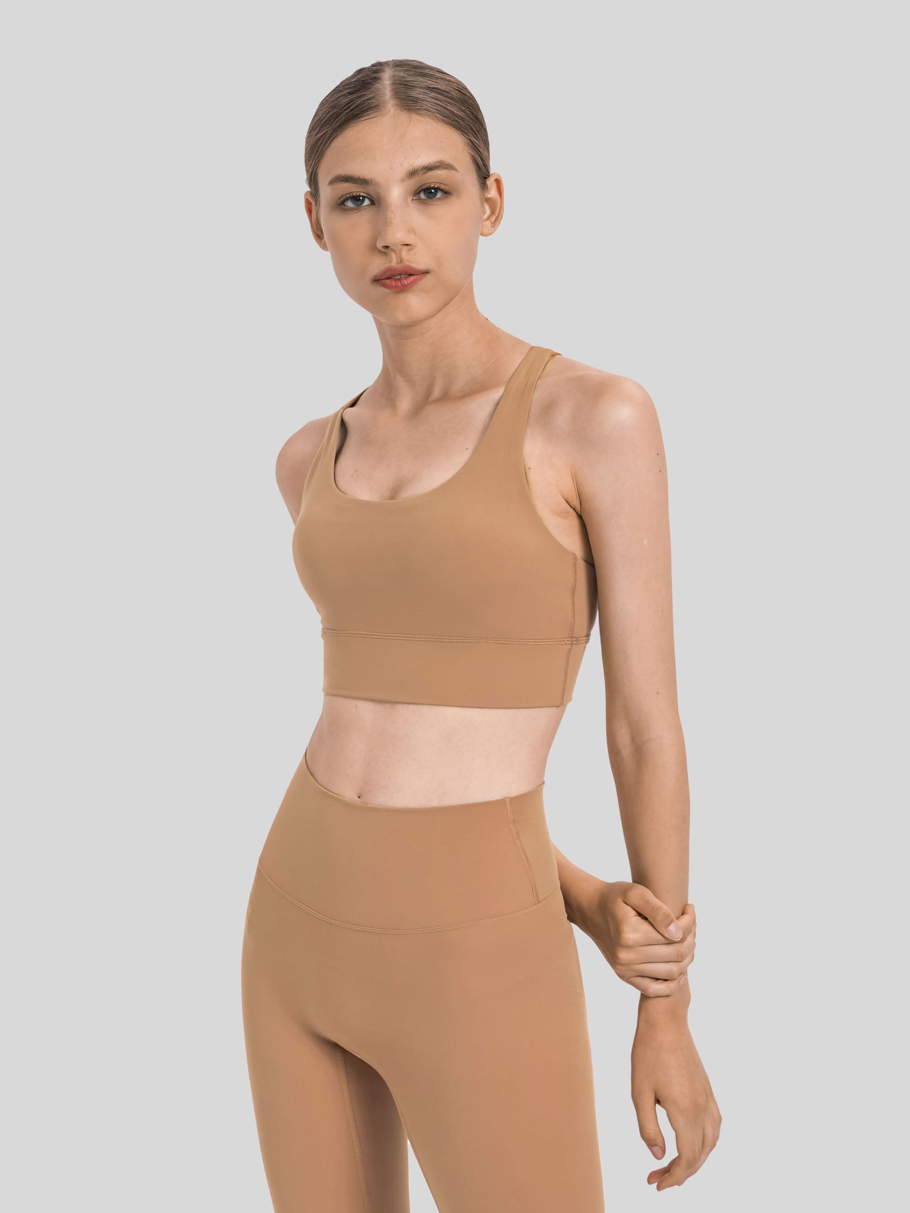 Womens Cross Back Yoga Bra light brown