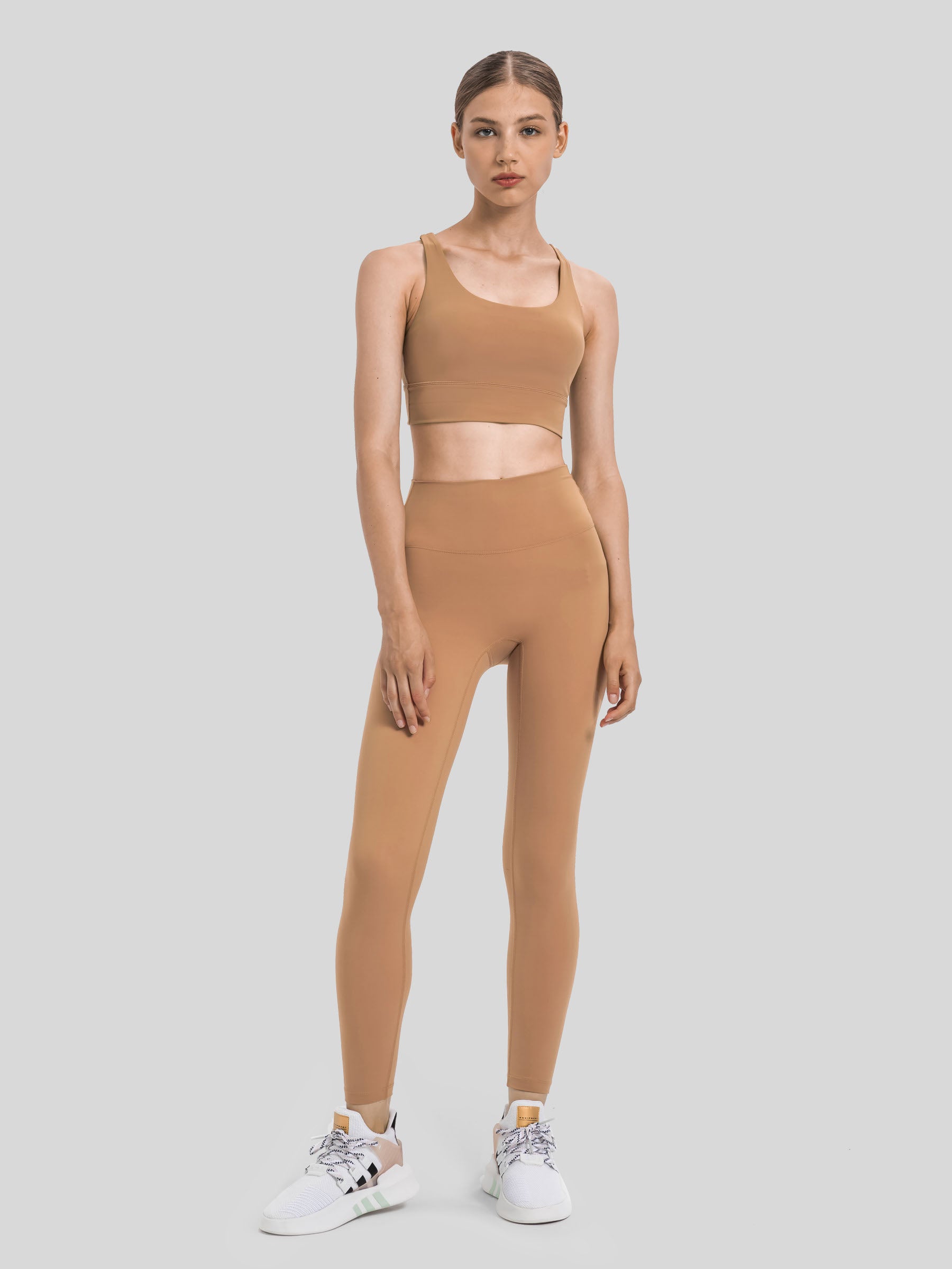 Womens Cross Back Yoga Bra light brown