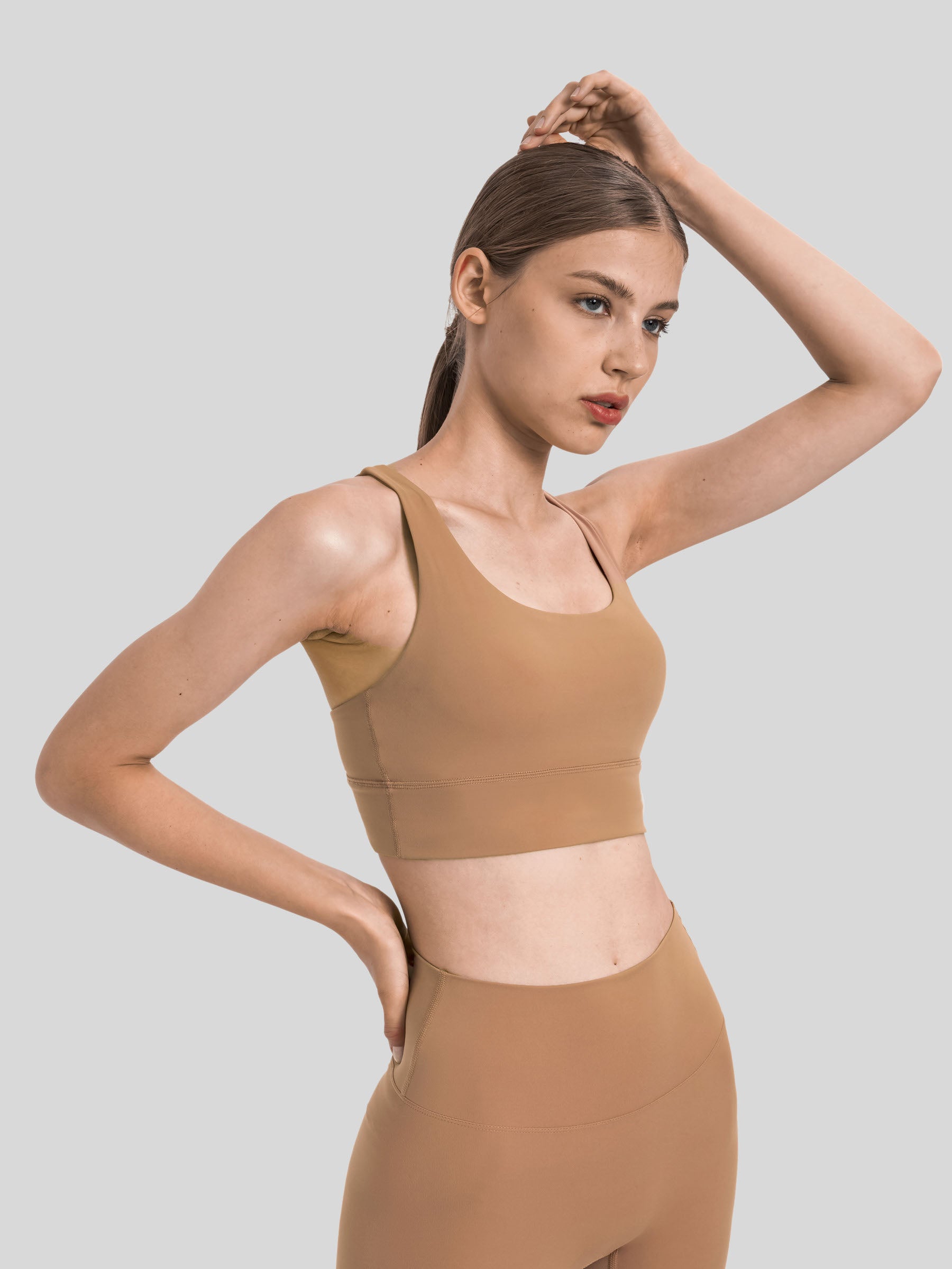 Womens Cross Back Yoga Bra light brown