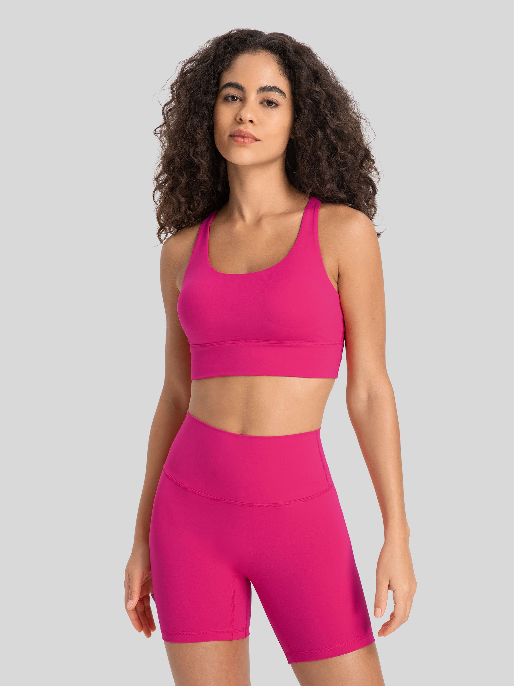 Womens Cross Back Yoga Bra rose red