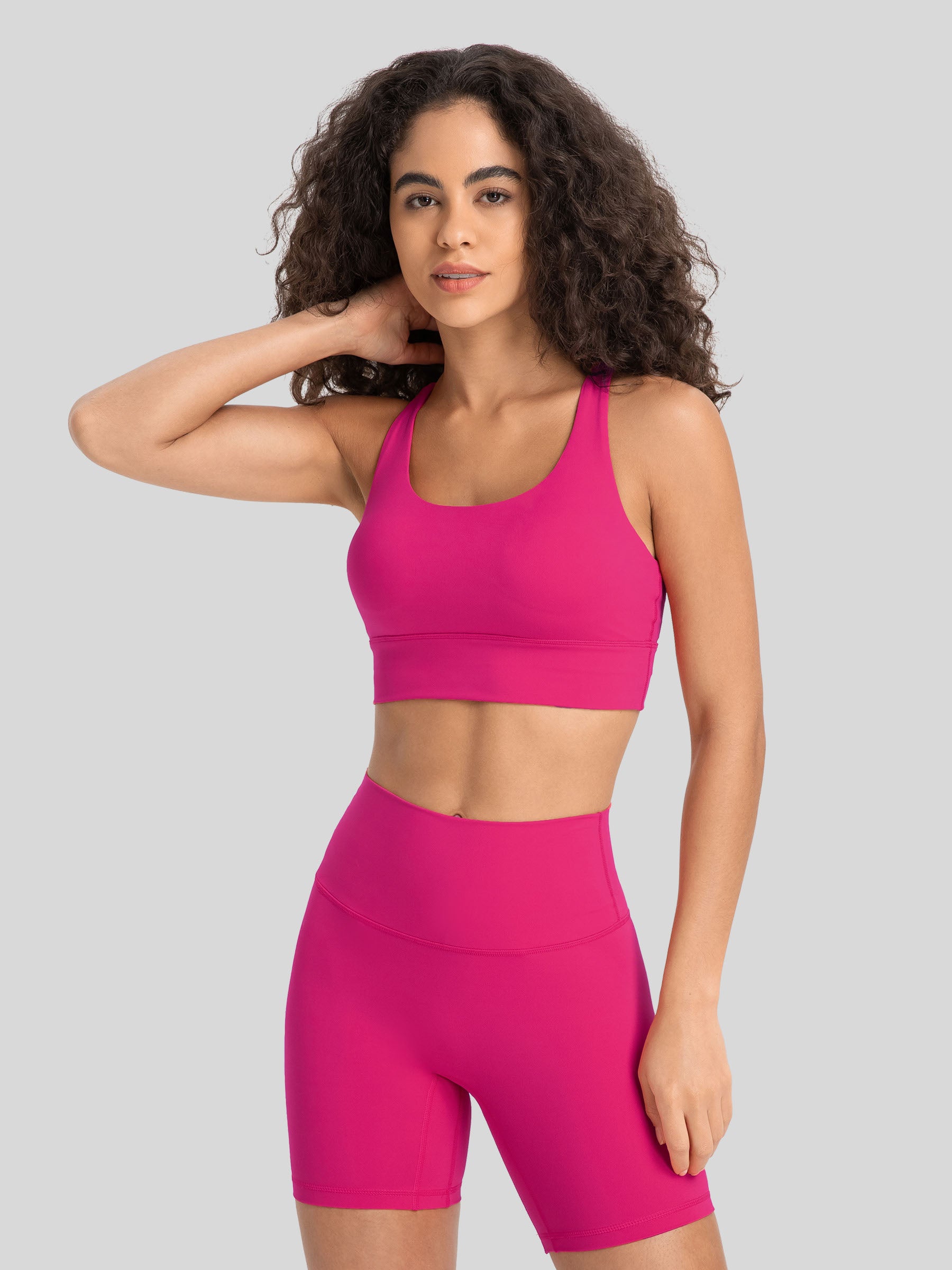 Womens Cross Back Yoga Bra rose red