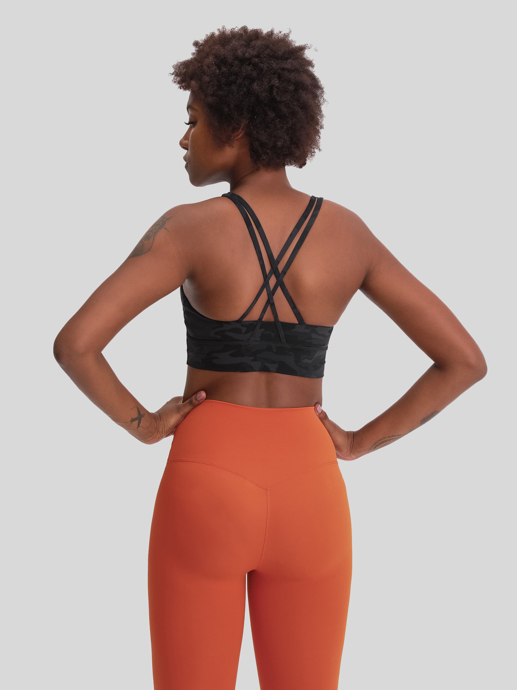 Womens Cross Back Yoga Bra black camo