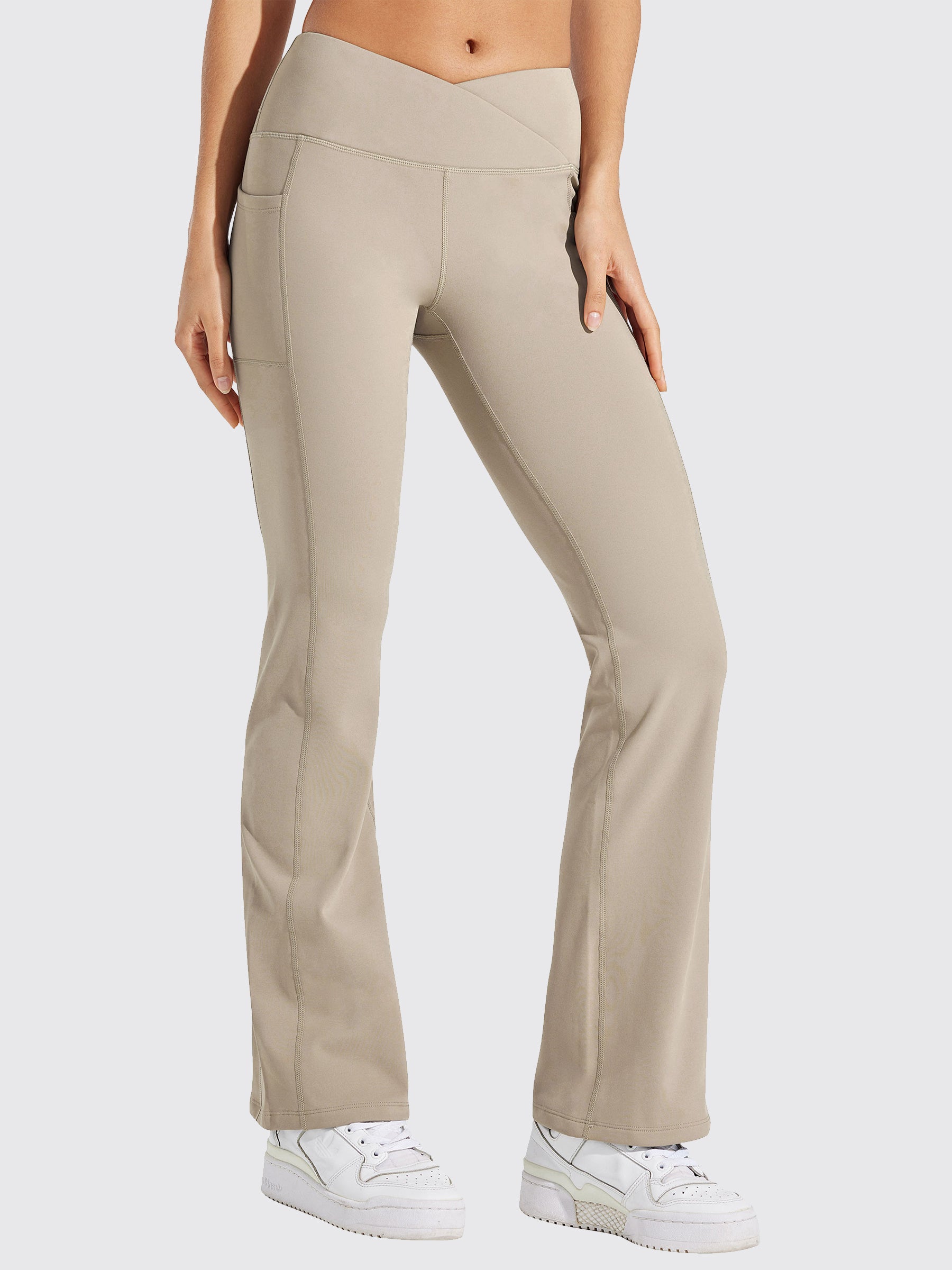 Womens Fleece Lined Crossover Flared Leggings khaki