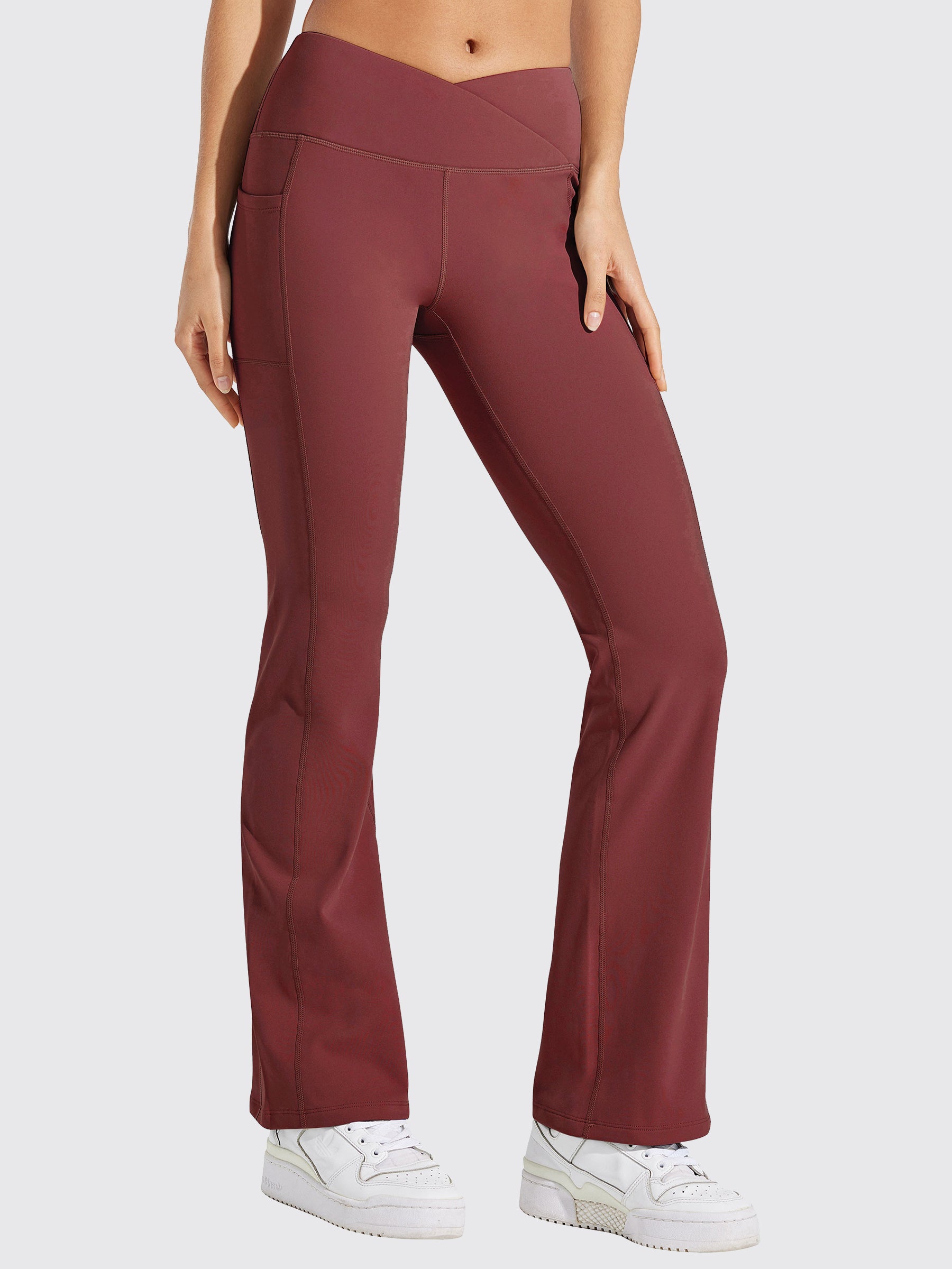Womens Fleece Lined Crossover Flared Leggings wine
