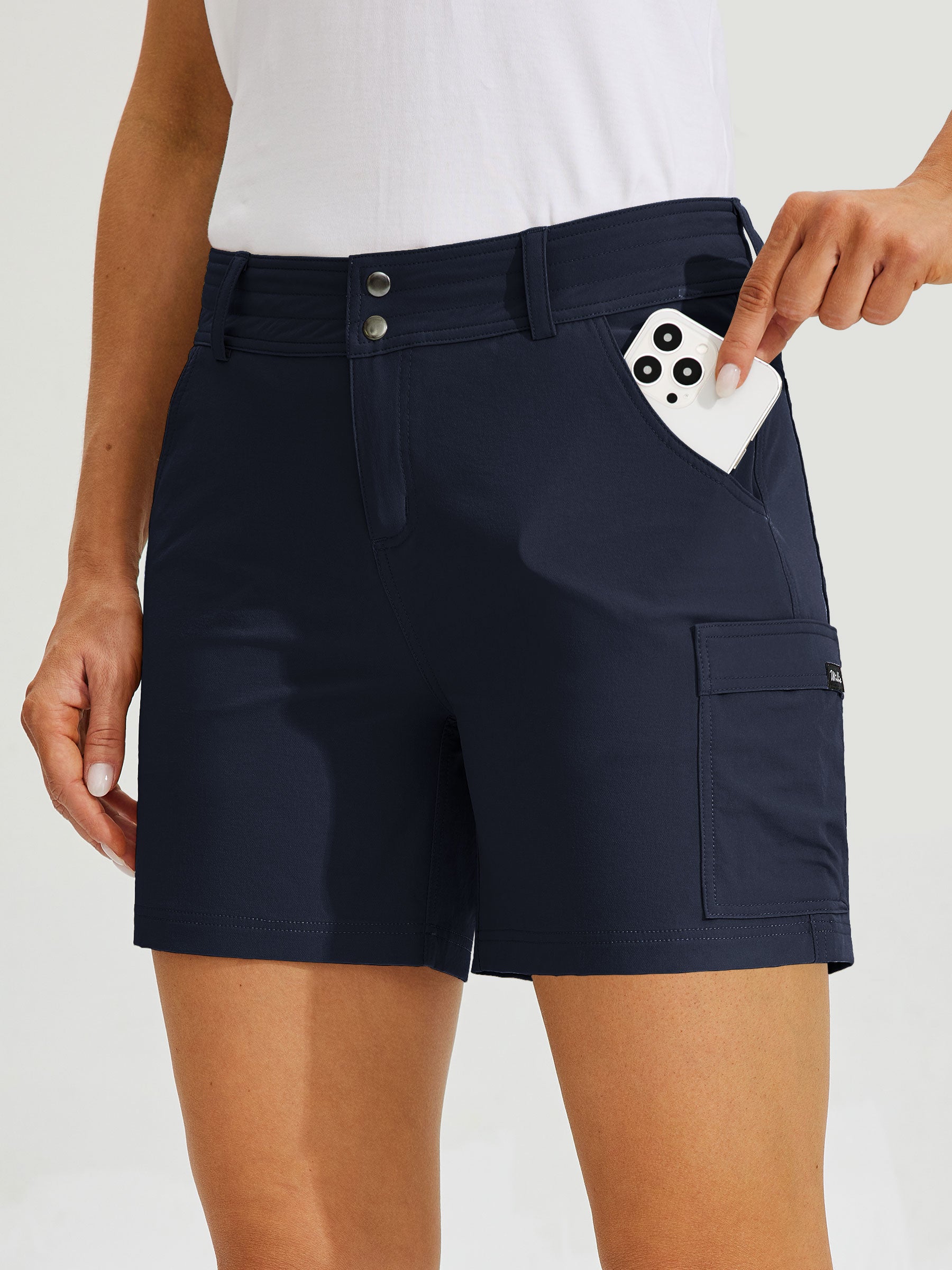 Womens High Waist Cargo Shorts 5 Inch deep blue2