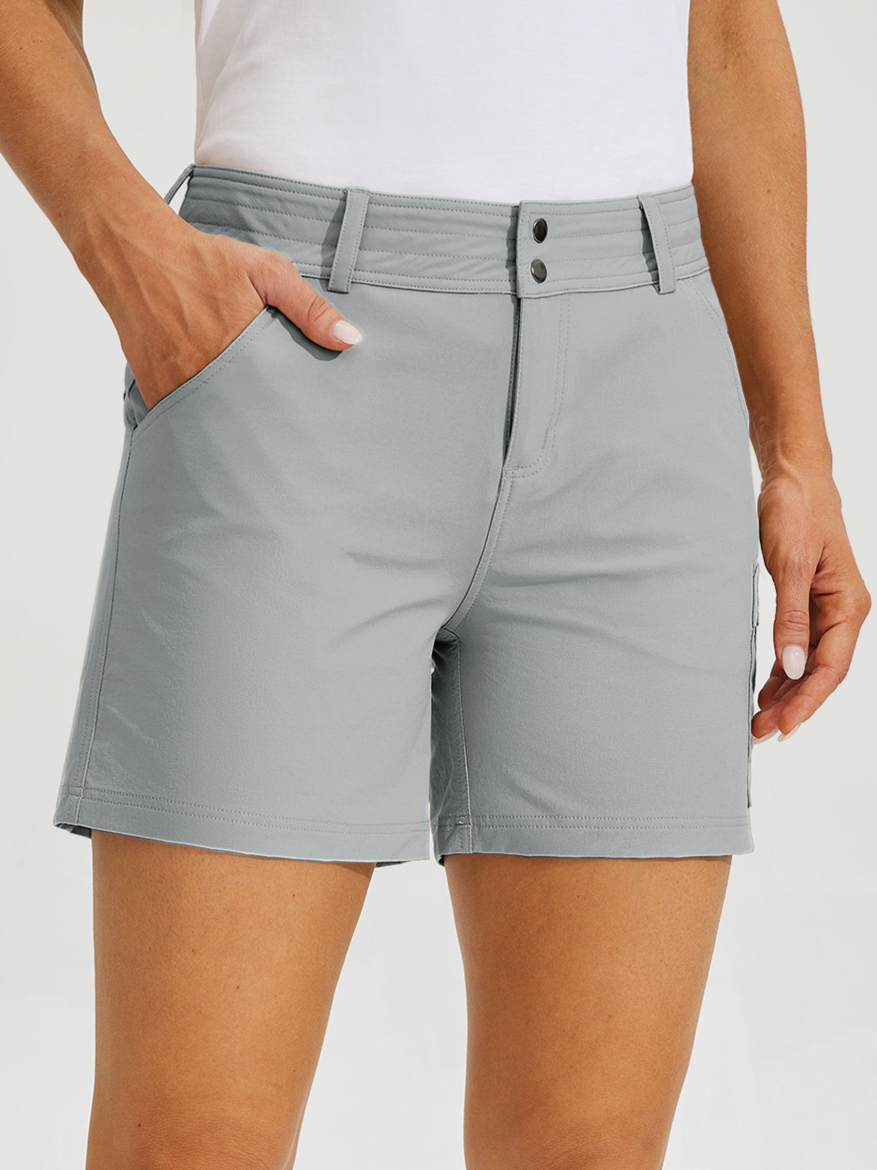 Womens High Waist Cargo Shorts 5 Inch light gray1