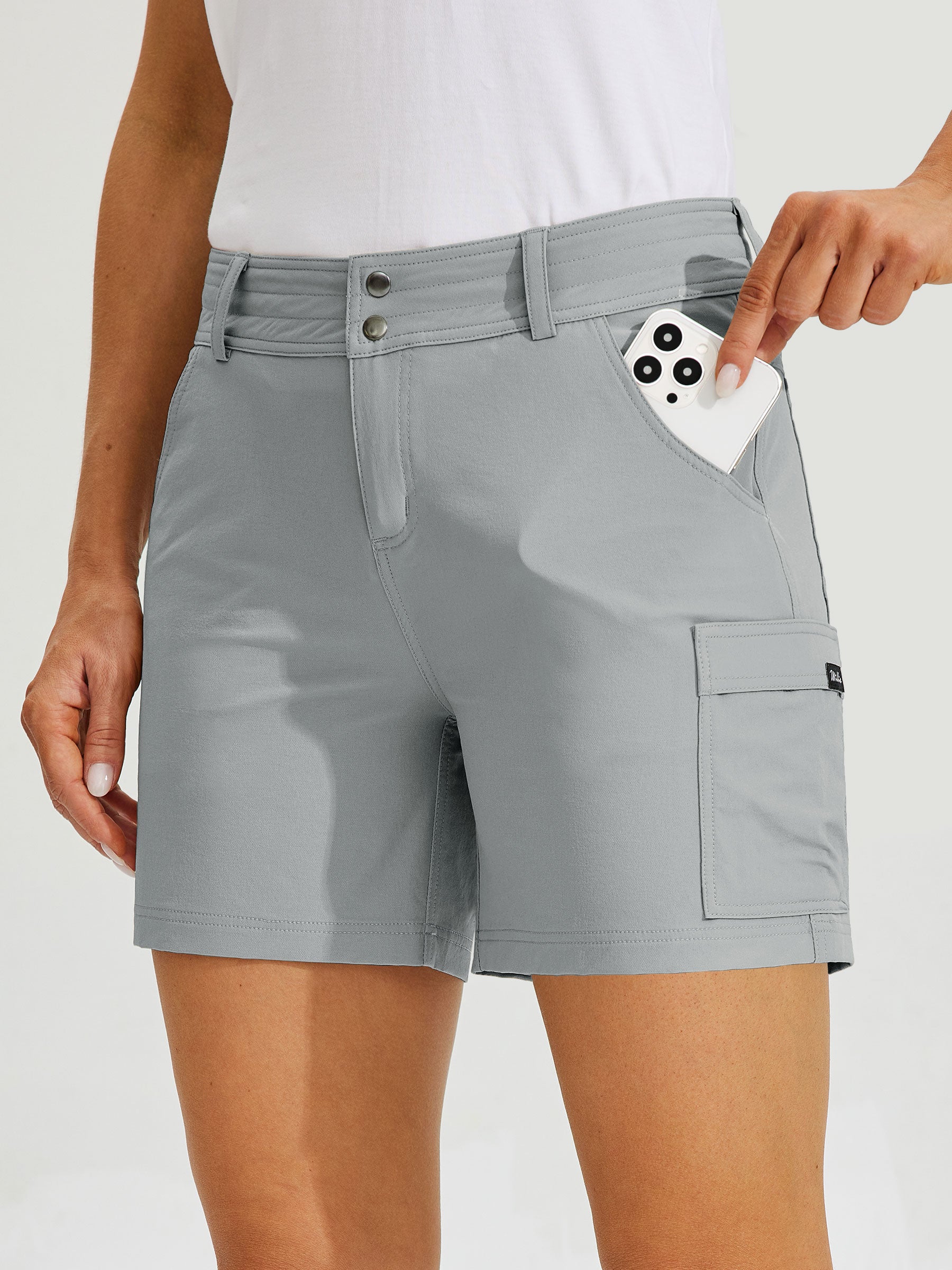 Womens High Waist Cargo Shorts 5 Inch light gray2
