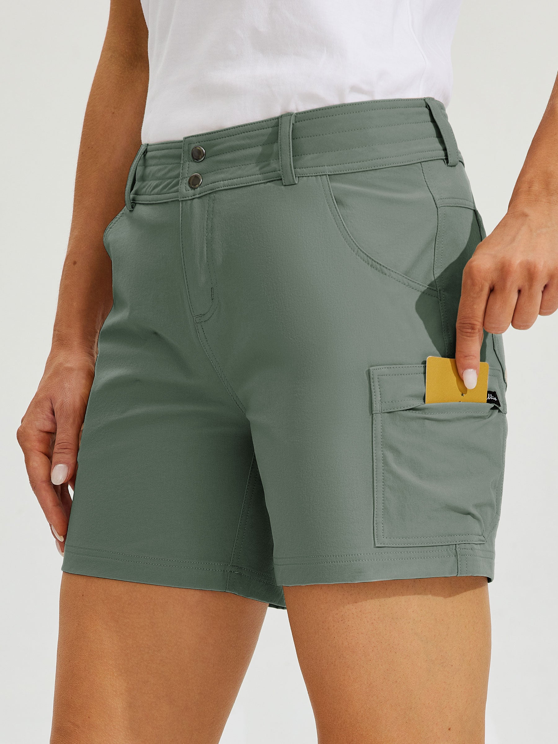 Womens High Waist Cargo Shorts 5 Inch sage green3