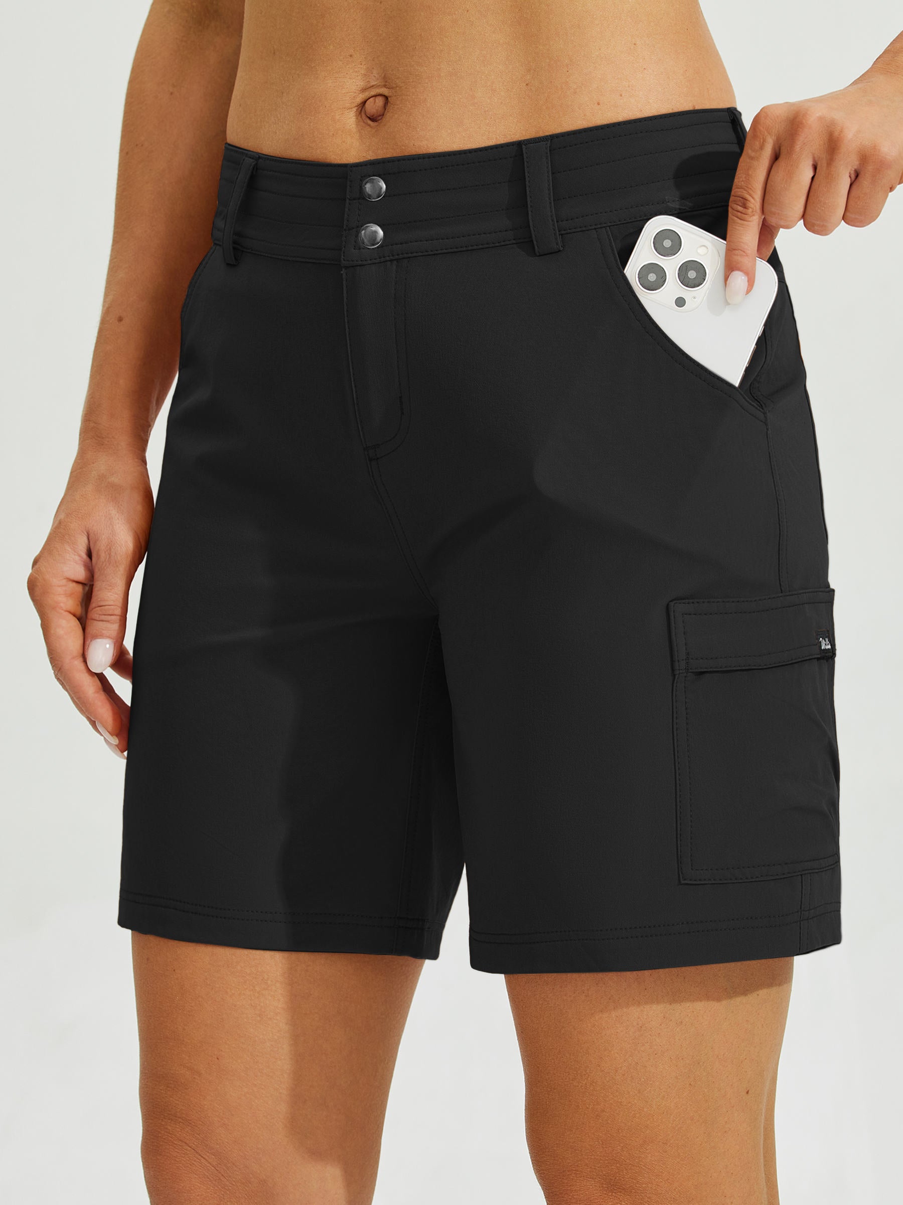 Womens High Waist Cargo Shorts 7 Inch black1