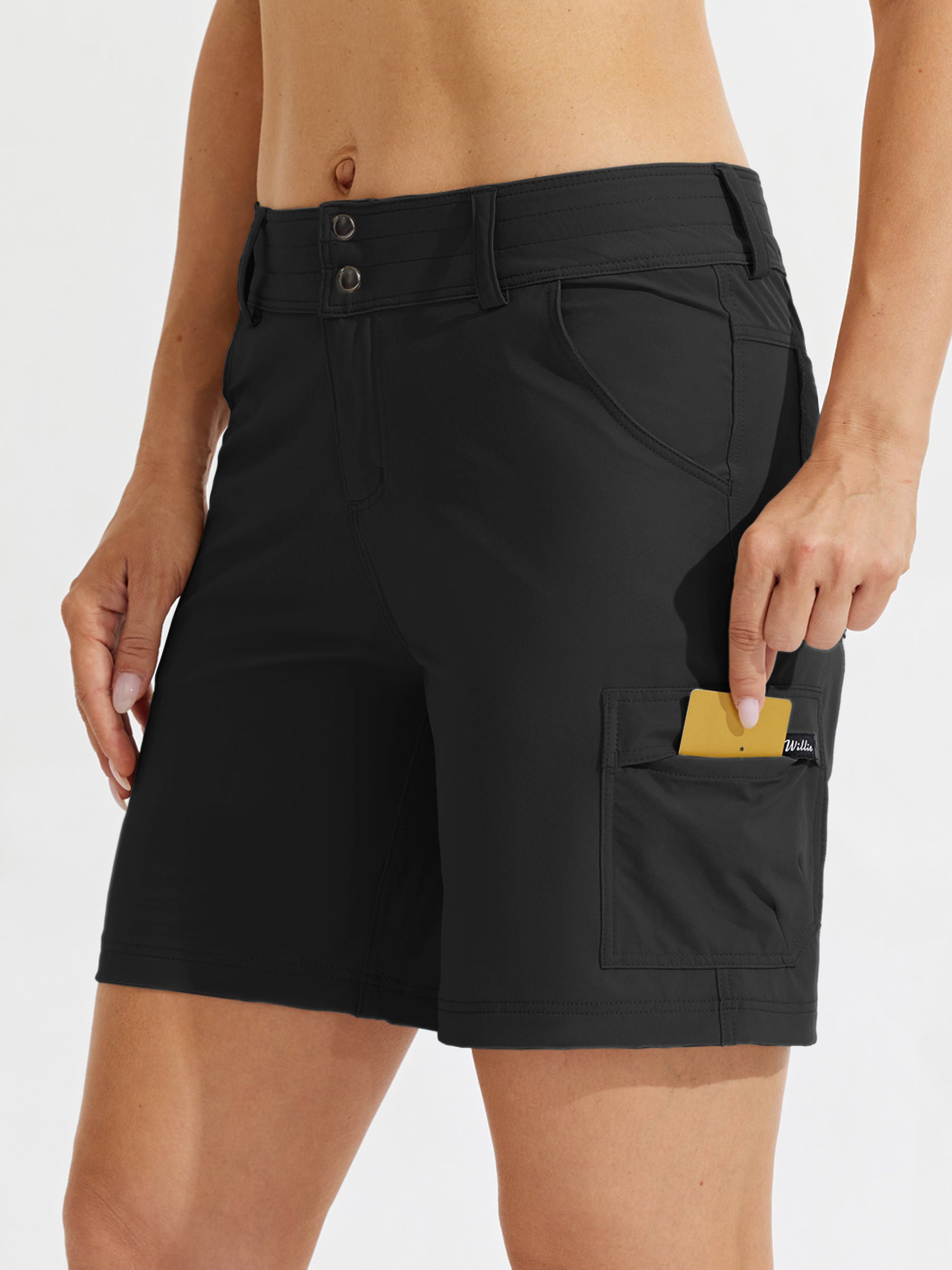 Womens High Waist Cargo Shorts 7 Inch black3