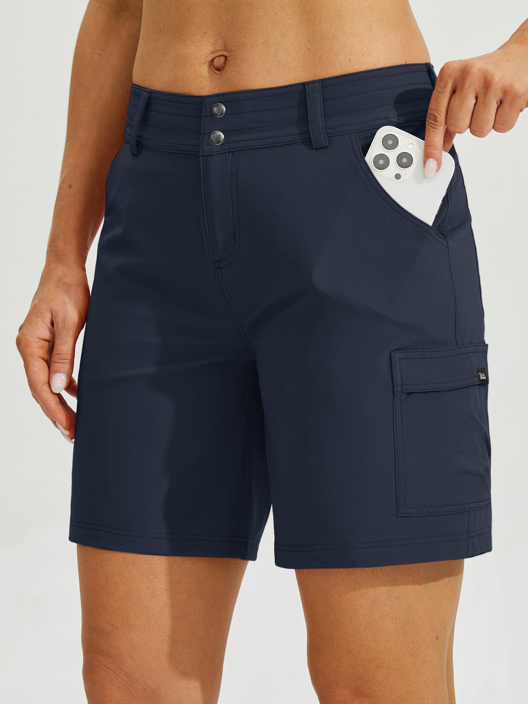 Womens High Waist Cargo Shorts 7 Inch deep blue1
