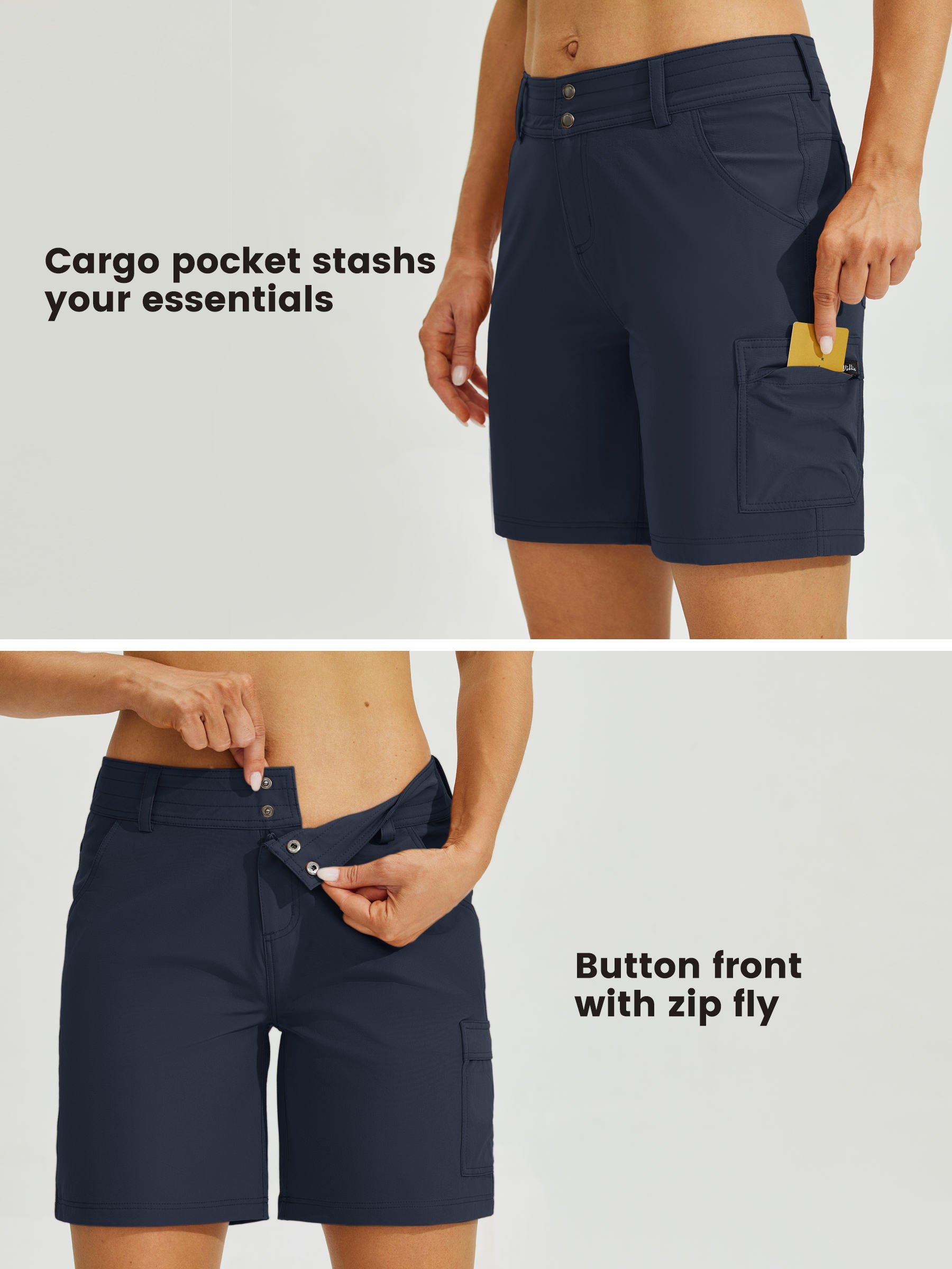 Womens High Waist Cargo Shorts 7 Inch deep blue5