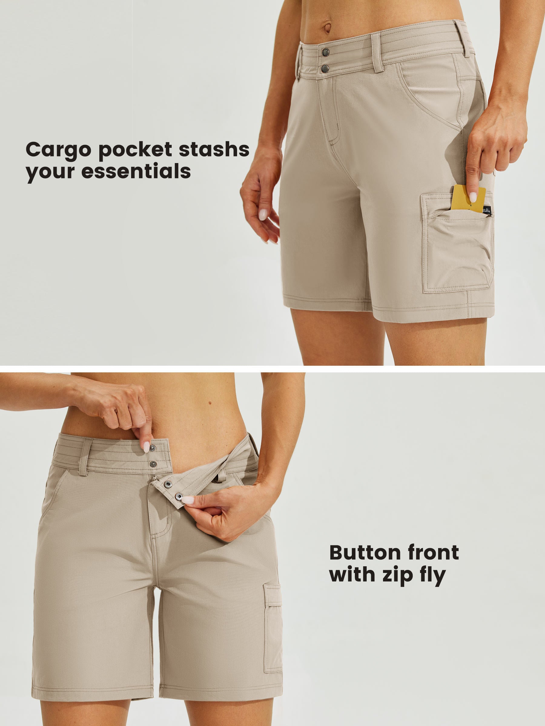 Womens High Waist Cargo Shorts 7 Inch khaki5