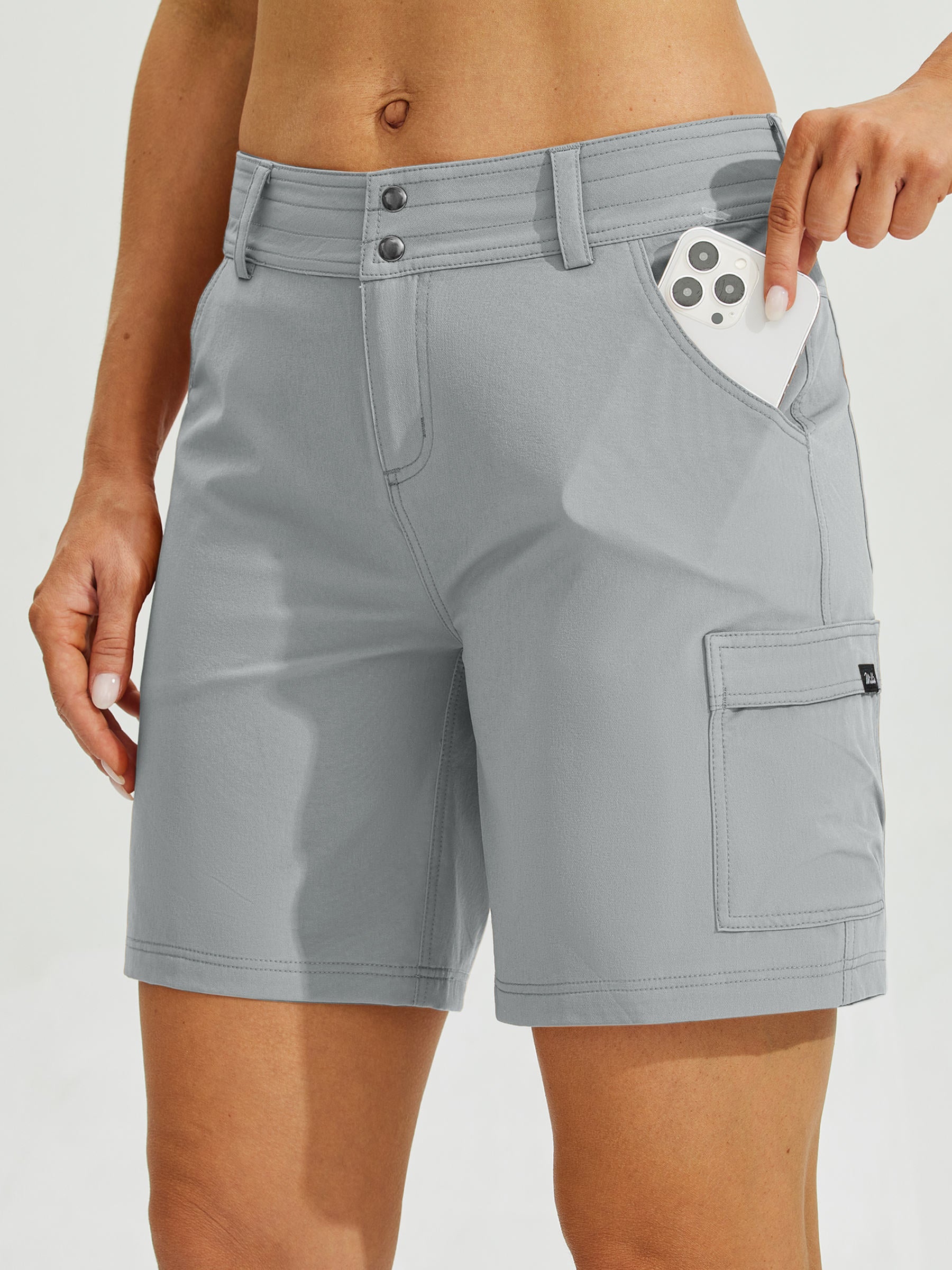 Womens High Waist Cargo Shorts 7 Inch light gray1