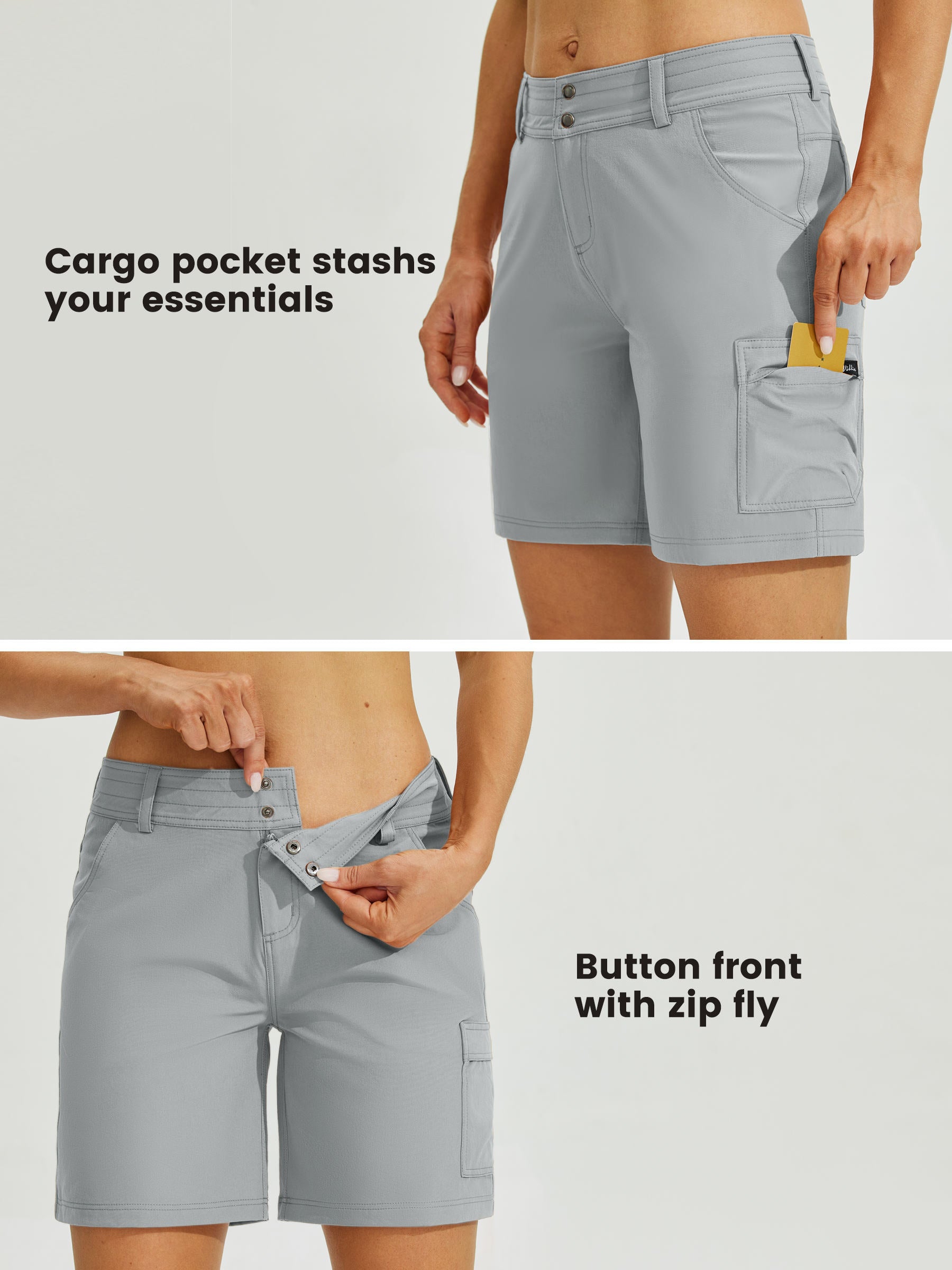 Womens High Waist Cargo Shorts 7 Inch light gray4